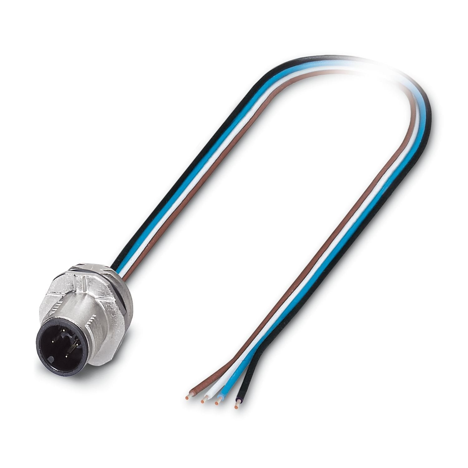 Device connector front mounting, Universal, 4-position, Pin, straight, M12-SPEEDCON, A-coding, on free cable end, Individual wires, cable length: 0.5 m, 0.34 mm 2 , TPE litz wire, potted