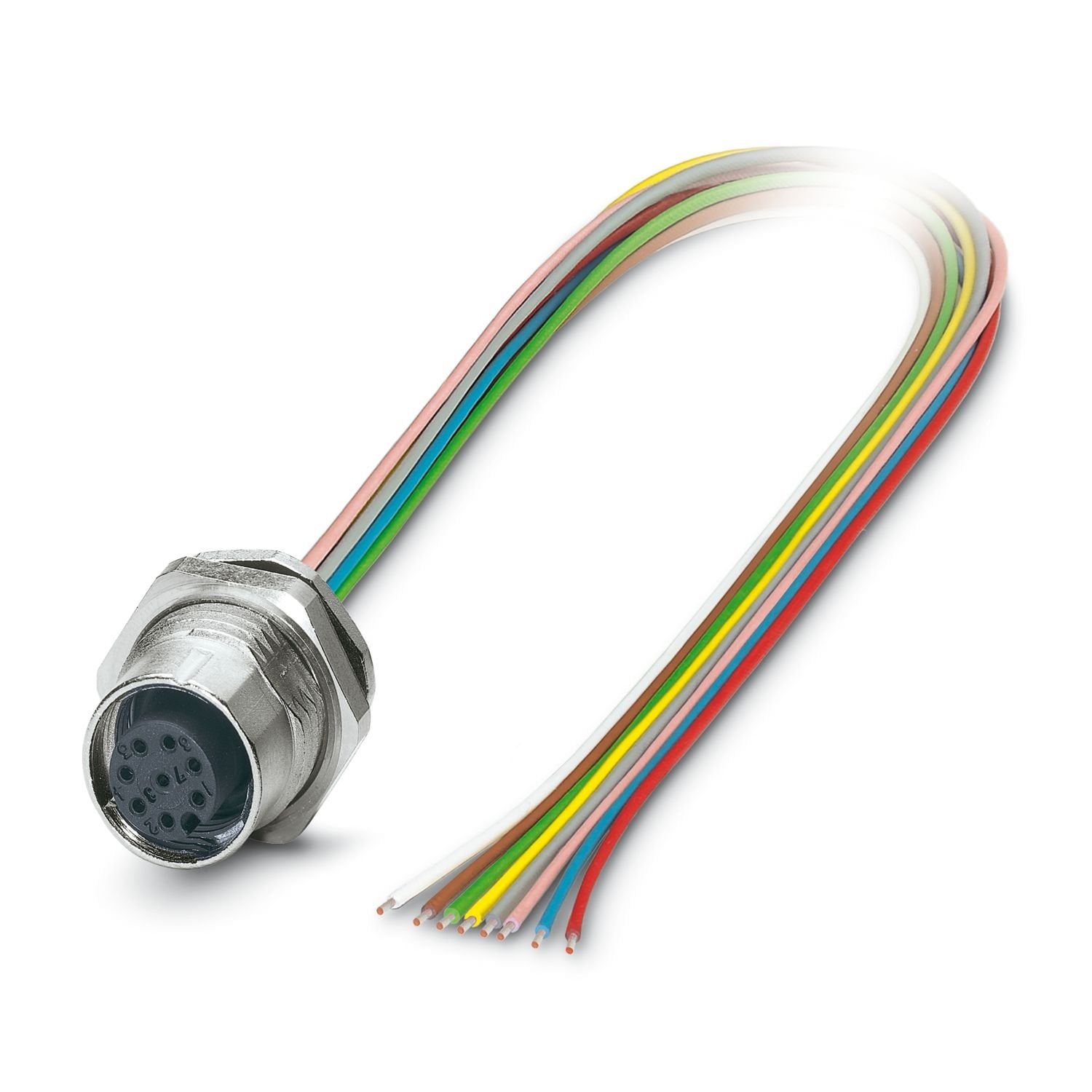 Device connector rear mounting, Universal, 8-position, Socket, straight, M12-SPEEDCON, A-coding, on free cable end, Individual wires, cable length: 0.5 m, 0.25 mm 2 , TPE litz wire, potted, this item is expected to be lead-free from Q3 2026 in accordance with RoHS II without exception 6c (Pb < 0.1%), a lead-free alternative is possible on request in advance