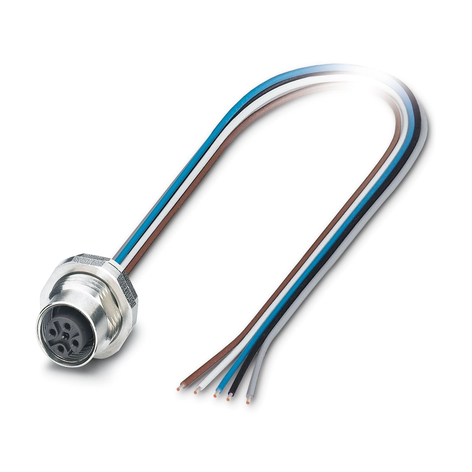 Device connector rear mounting, Universal, 5-position, Socket, straight, M12-Standard, A-coding, on free cable end, Individual wires, cable length: 0.5 m, 0.34 mm 2 , TPE litz wire, potted