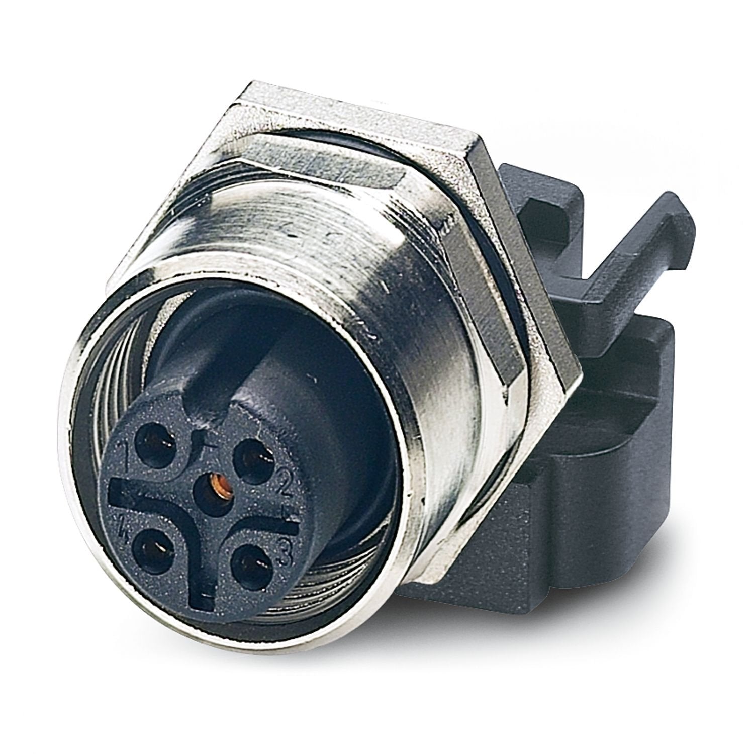 Sensor/actuator flush-type socket, 5-pos., M12, A-coded, rear/screw mounting with M12 thread, with polarity protection, with straight solder connection