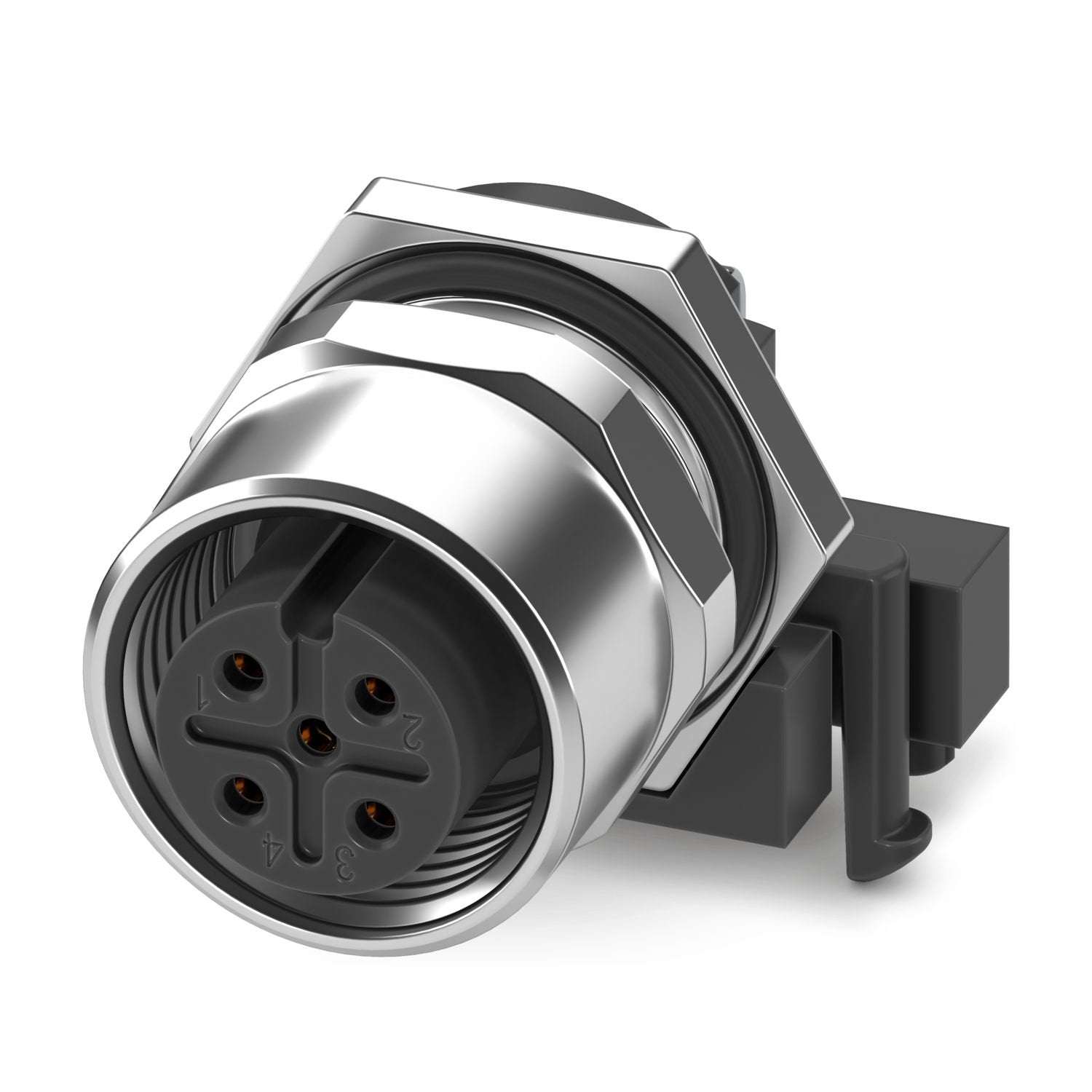 Device connector rear mounting, 5-position, Socket, angled, M12, A-coding, Wave soldering