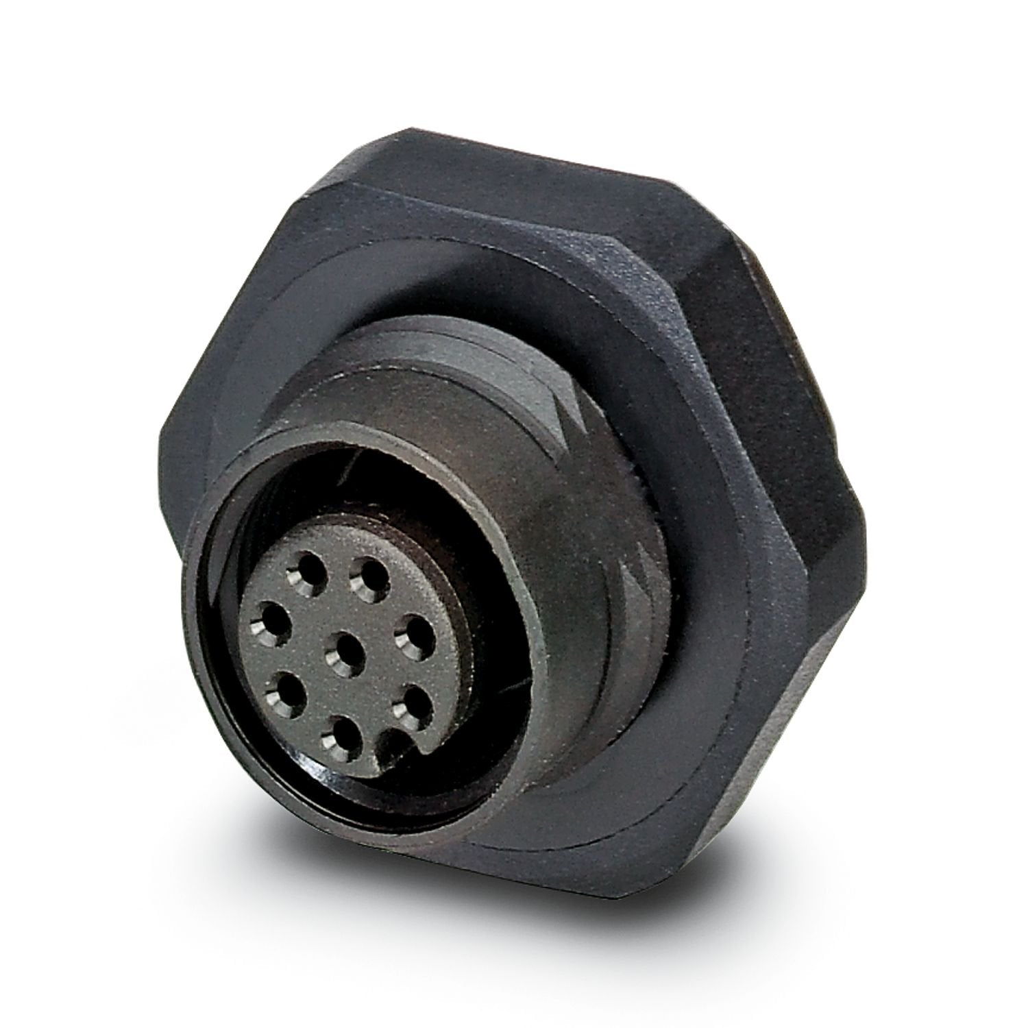 Sensor/actuator flush-type connector, socket, 8-pos., M12, A-coded, rear/screw mounting with Pg9 thread, with straight solder connection, plastic version