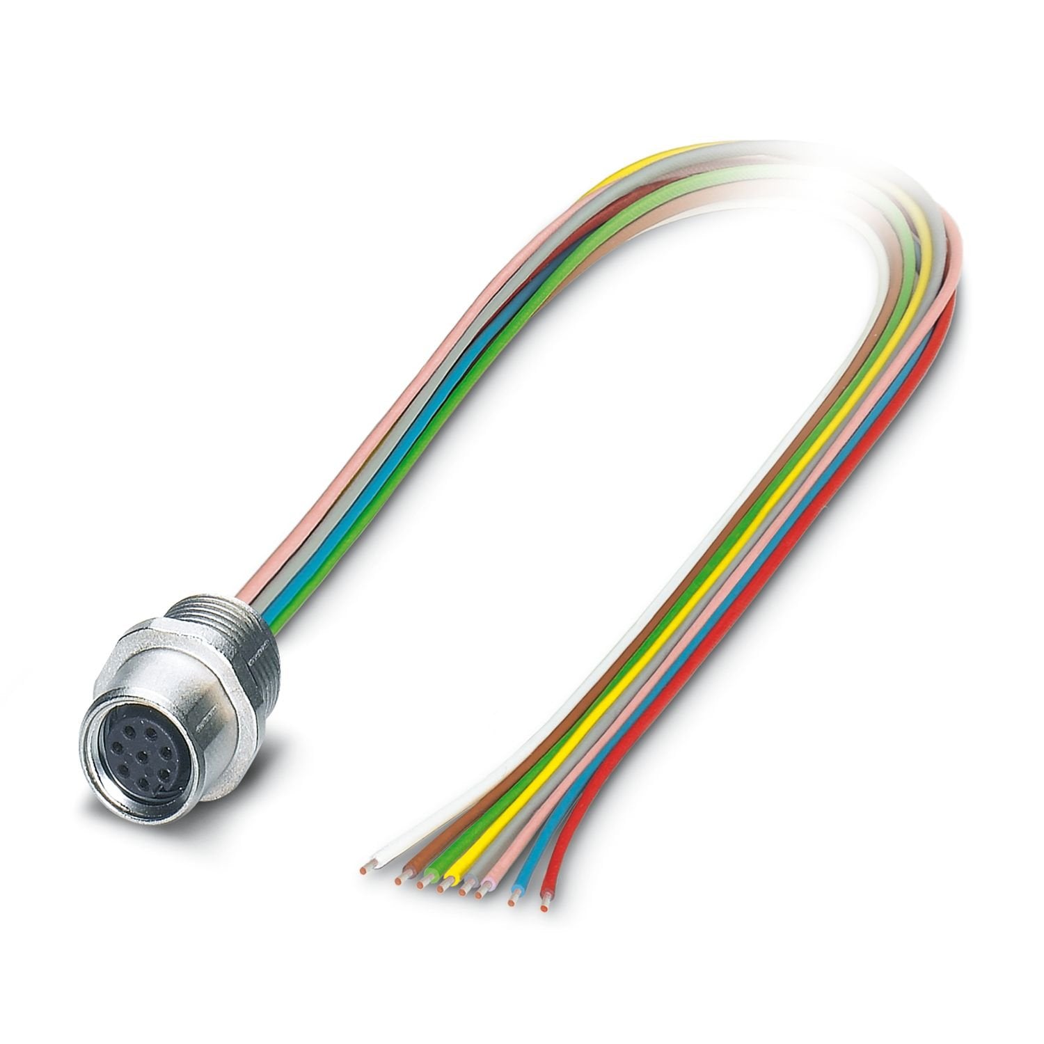 Device connector front mounting, 8-position, Socket, straight, M8, A-coding, Individual wires, cable length: 0.5 m, 0.14 mm 2 , PVC litz wire