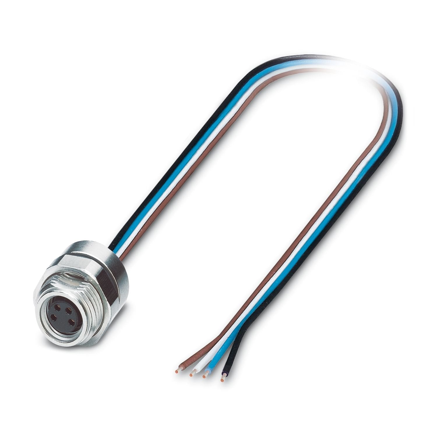 Device connector rear mounting, 4-position, Socket, straight, M8, A-coding, on free cable end, Individual wires, cable length: 0.5 m, 0.25 mm 2 , PVC litz wire