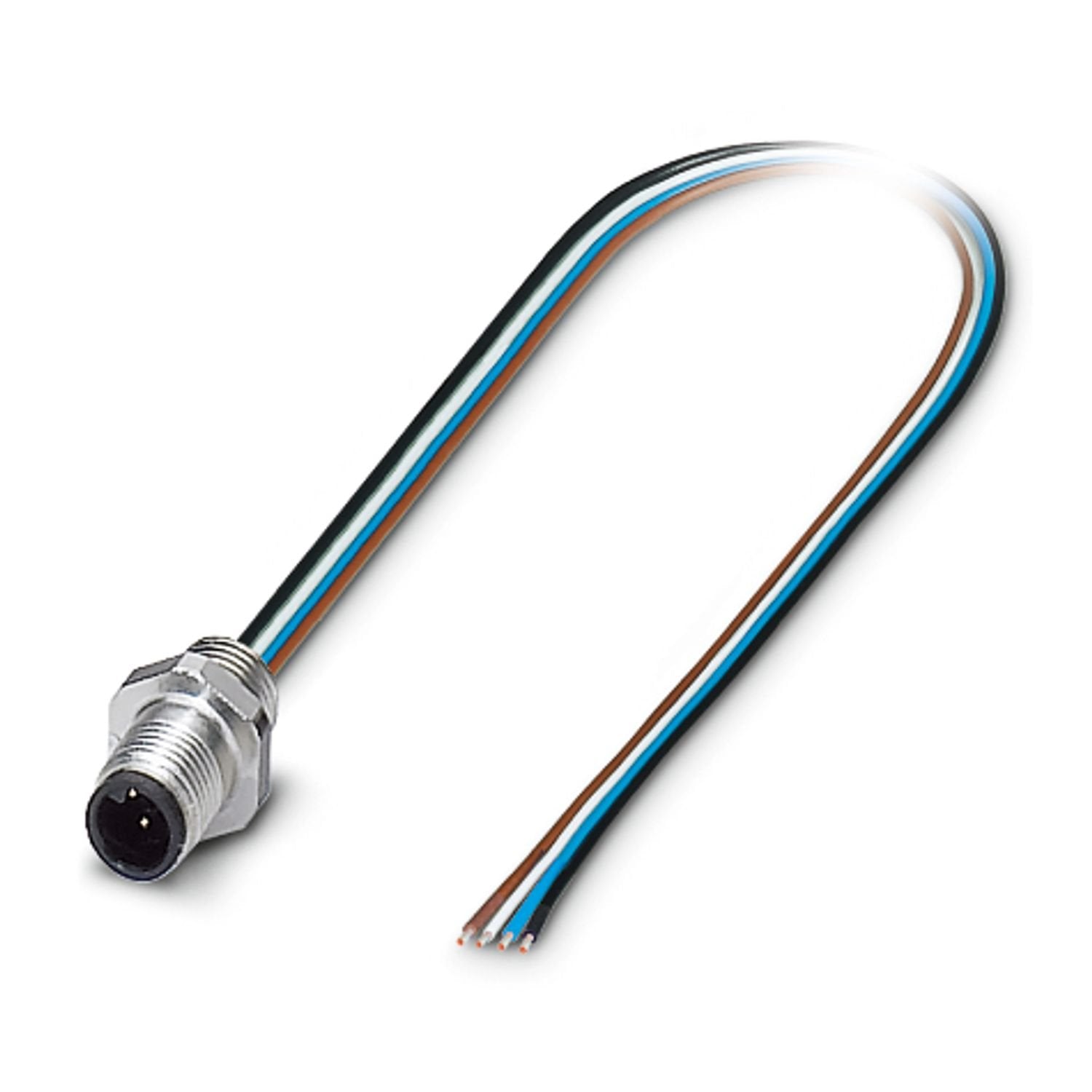 Device connector front mounting, 4-position, Pin, straight, M5, A-coding, Individual wires, cable length: 0.5 m, 0.14 mm 2 , TPE litz wire