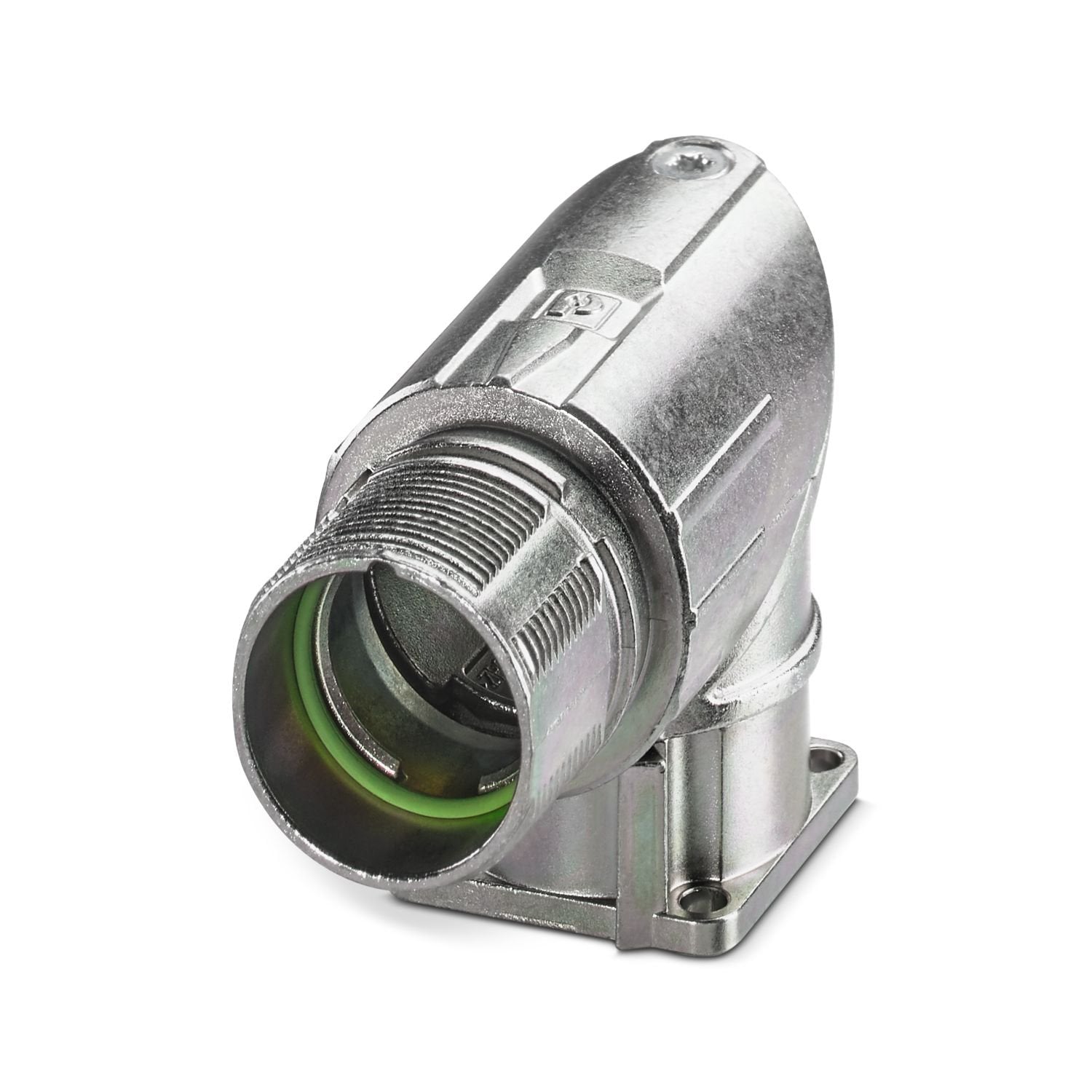 Device connector housing front wall, series: M23 PRO Signal, angled, rotatable, for standard and ONECLICK fast-locking system, 4x Ø 3.2, note: can only be used in combination with the contact inserts listed under accessories; for safety notes and installation notes see reference item 1629082