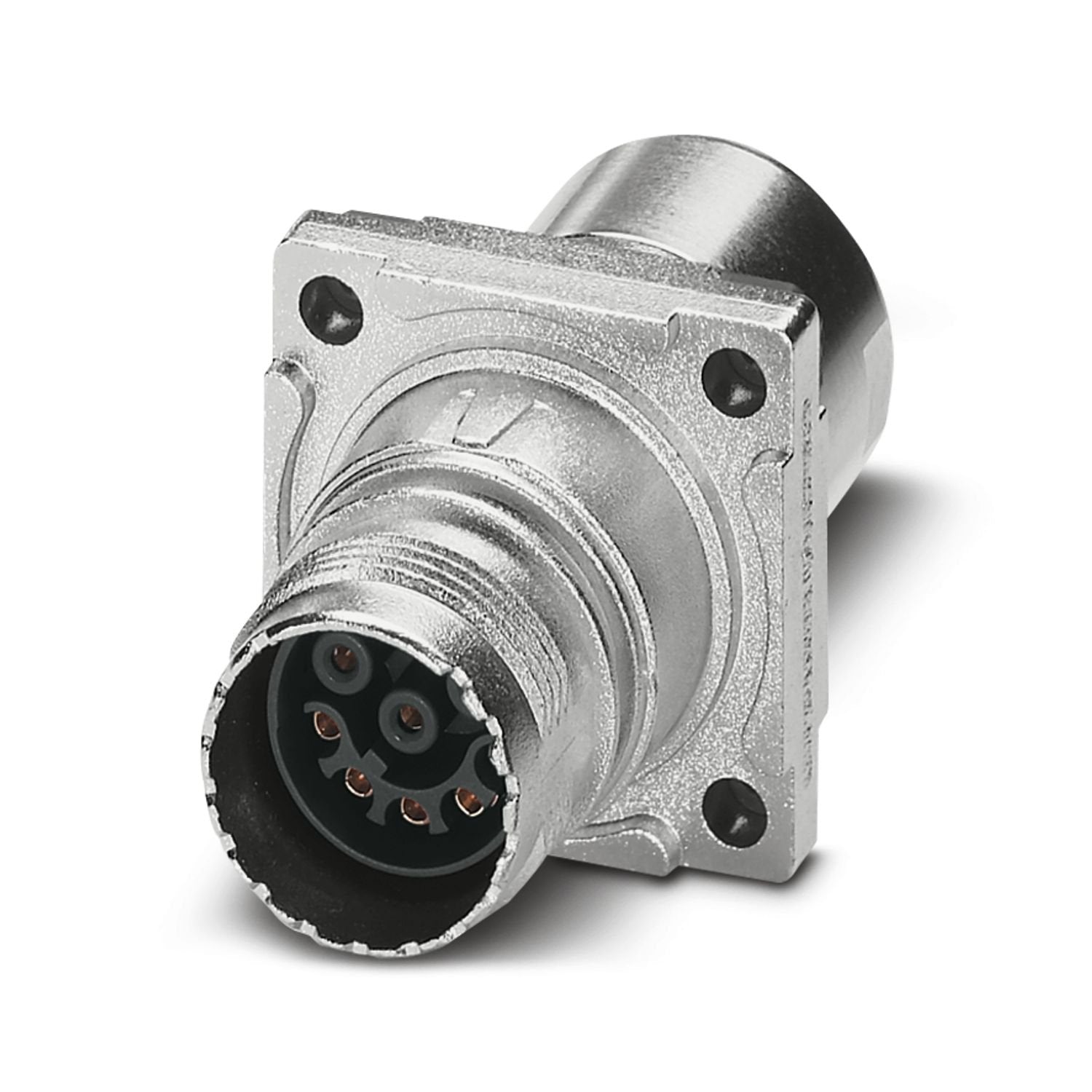 Front panel feed-through, straight, SPEEDCON, M17, number of positions: 8, contact connection type: Socket, Flat gasket, shielded: yes, flange dimensions: 25.75 mm x 25.75 mm, cable diameter range: 3.5 mm ... 5.5 mm, number of positions: 8, connection method: Crimp connection, series: ST, This product is in the process of being discontinued. This product must no longer be considered for new projects. Please contact your sales representative for alternatives.