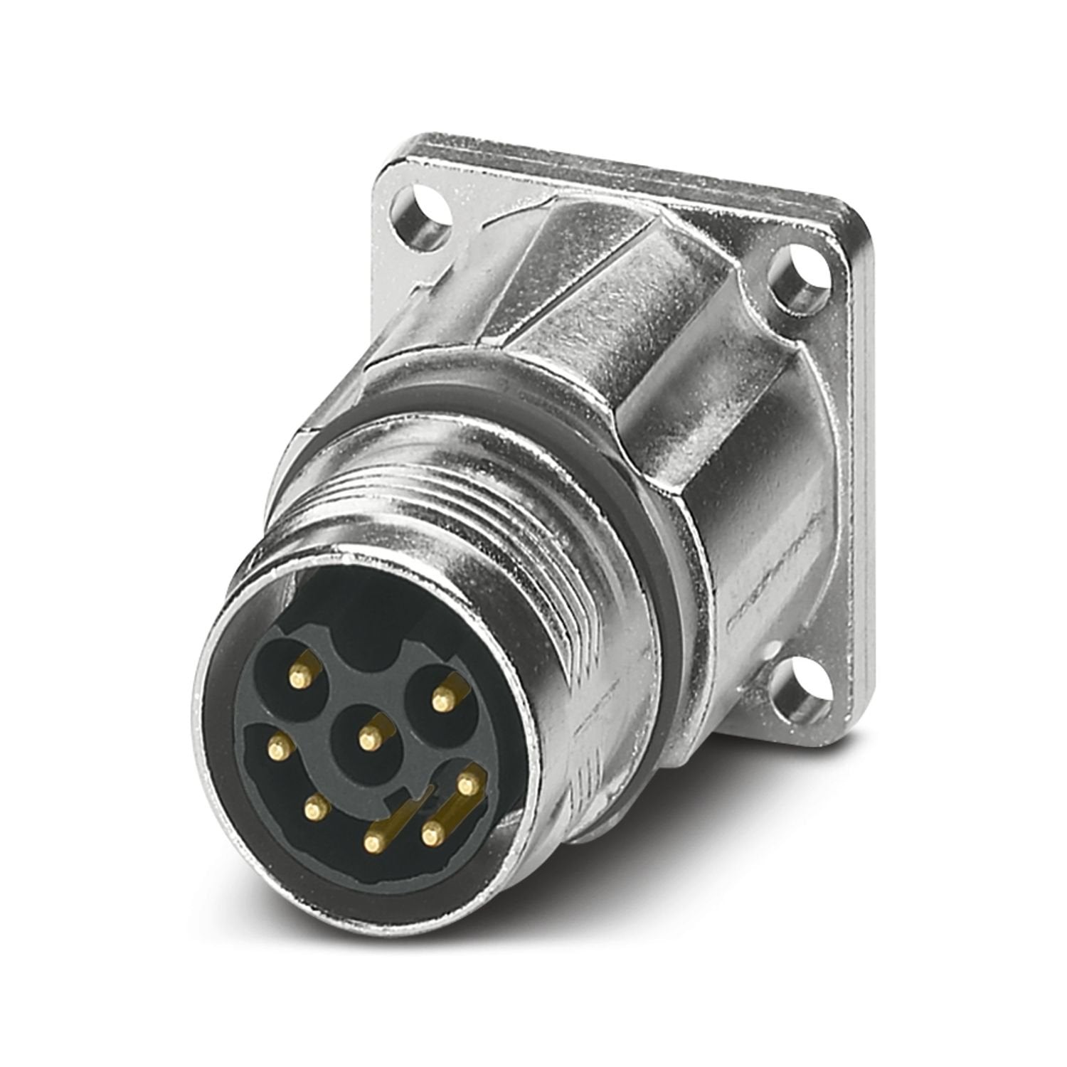 Device connector front mounting, straight, for standard and SPEEDCON interlock, M17, number of positions: 8, contact connection type: Pin, Axial O-ring, shielded: yes, flange dimensions: 21.6 mm x 21.6 mm, number of positions: 8, connection method: Crimp connection, series: ST, This product is in the process of being discontinued. This product must no longer be considered for new projects. Please contact your sales representative for alternatives.
