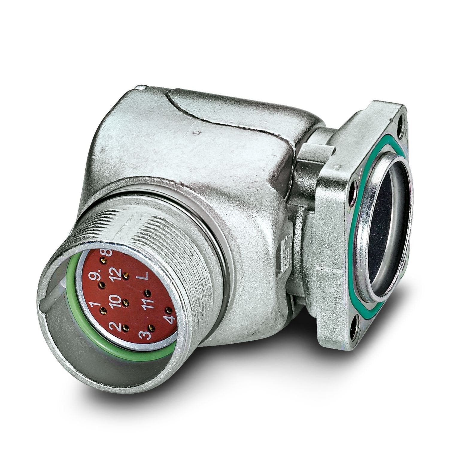 Device connector front mounting, angled rotatable, Screw locking mechanism, M23, number of positions: 12, contact connection type: Pin, Axial O-ring, shielded: yes, flange dimensions: 26 mm x 26 mm, number of positions: 12, connection method: Crimp connection, series: RF, This product is in the process of being discontinued. This product must no longer be considered for new projects. Please contact your sales representative for alternatives.