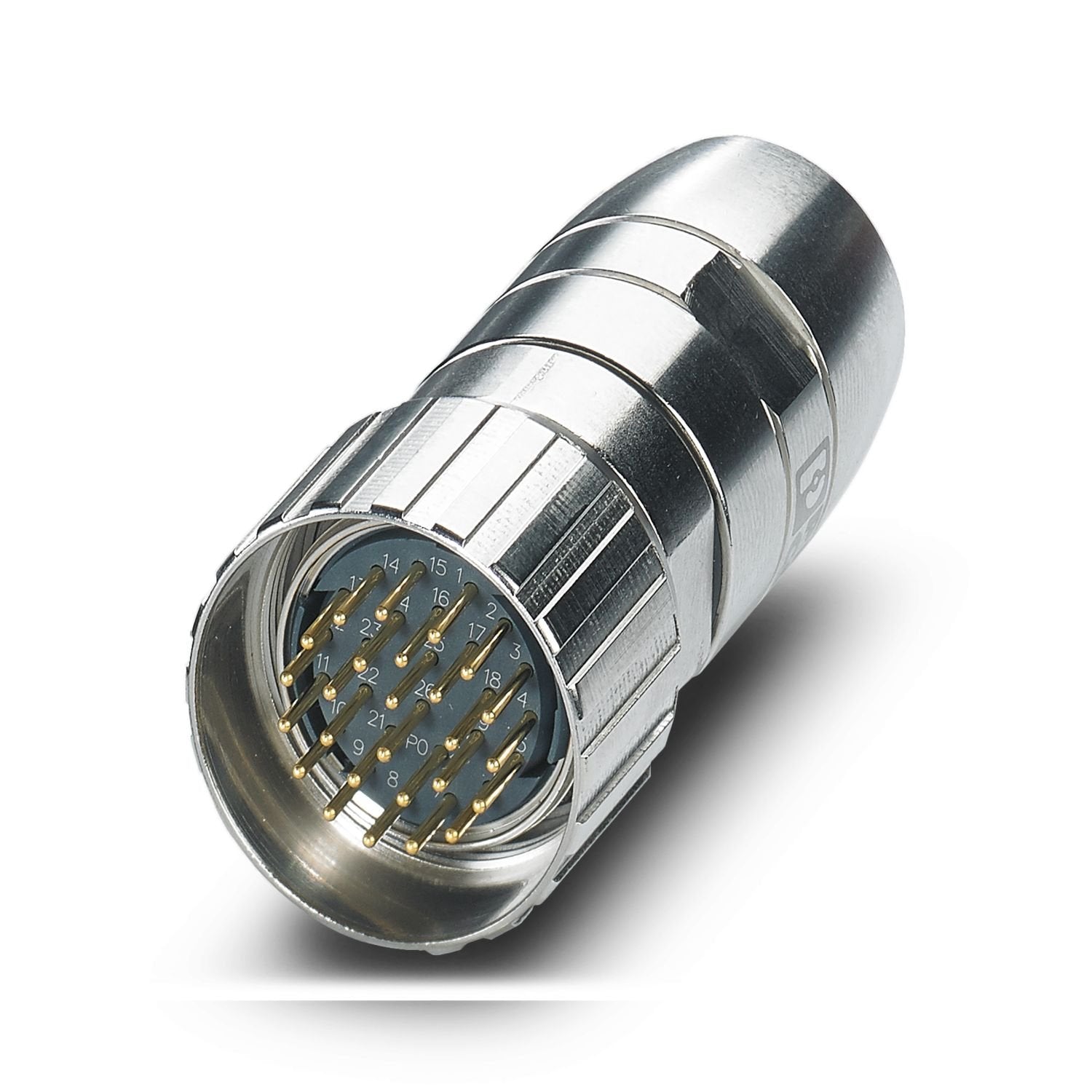 Cable connector, straight, Screw locking mechanism, M27, number of positions: 26, contact connection type: Pin, shielded: yes, degree of protection: IP67, cable diameter range: 2 mm ... 14.5 mm, number of positions: 26, connection method: Solder cup, series: HC, this item is expected to be lead-free from Q2 2026 in accordance with RoHS II without exception 6c (Pb < 0.1%), a lead-free alternative is possible on request in advance, This product is in the process of being discontinued. This product must no lon