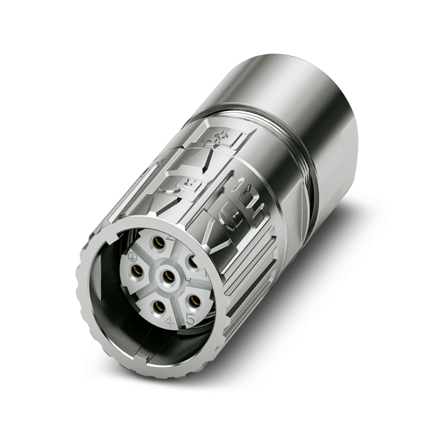 M23, Cable connector, series: M23 PRO, straight short, shielded: yes, ONECLICK fast locking system, No. of pos.: 5+PE, contact connection type: Socket, Crimp connection, cable diameter range: 9.5 mm ... 14.5 mm, coding: N, Item is lead-free in accordance with RoHS II without Exemption 6c (Pb < 0.1 %)