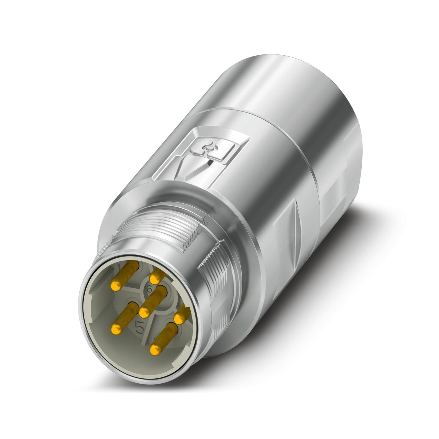 M23, Coupler connector, series: M23 PRO, straight, shielded: yes, for standard and ONECLICK fast locking system, No. of pos.: 5+PE, contact connection type: Pin, Crimp connection, cable diameter range: 9.5 mm ... 14.5 mm, coding: N, Item is lead-free in accordance with RoHS II without Exemption 6c (Pb < 0.1 %)