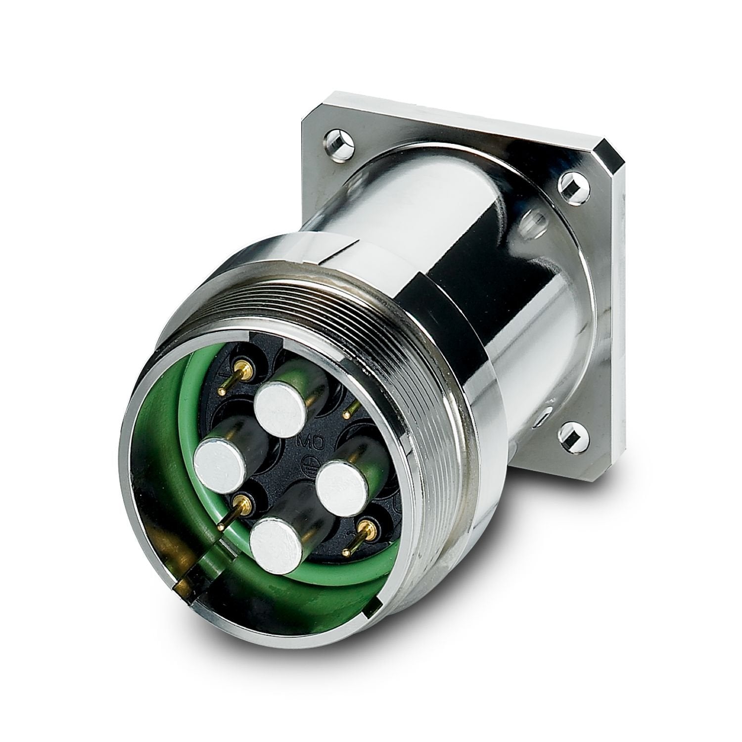 Device connector front mounting, straight, Screw locking mechanism, M58, number of positions: 2+3+PE, contact connection type: Pin, Axial O-ring, shielded: yes, flange dimensions: 60 mm x 60 mm, number of positions: 6, connection method: Crimp connection, series: SL, this item is expected to be lead-free from Q1 2027 in accordance with RoHS II without exception 6c (Pb < 0.1%), a lead-free alternative is possible on request in advance
