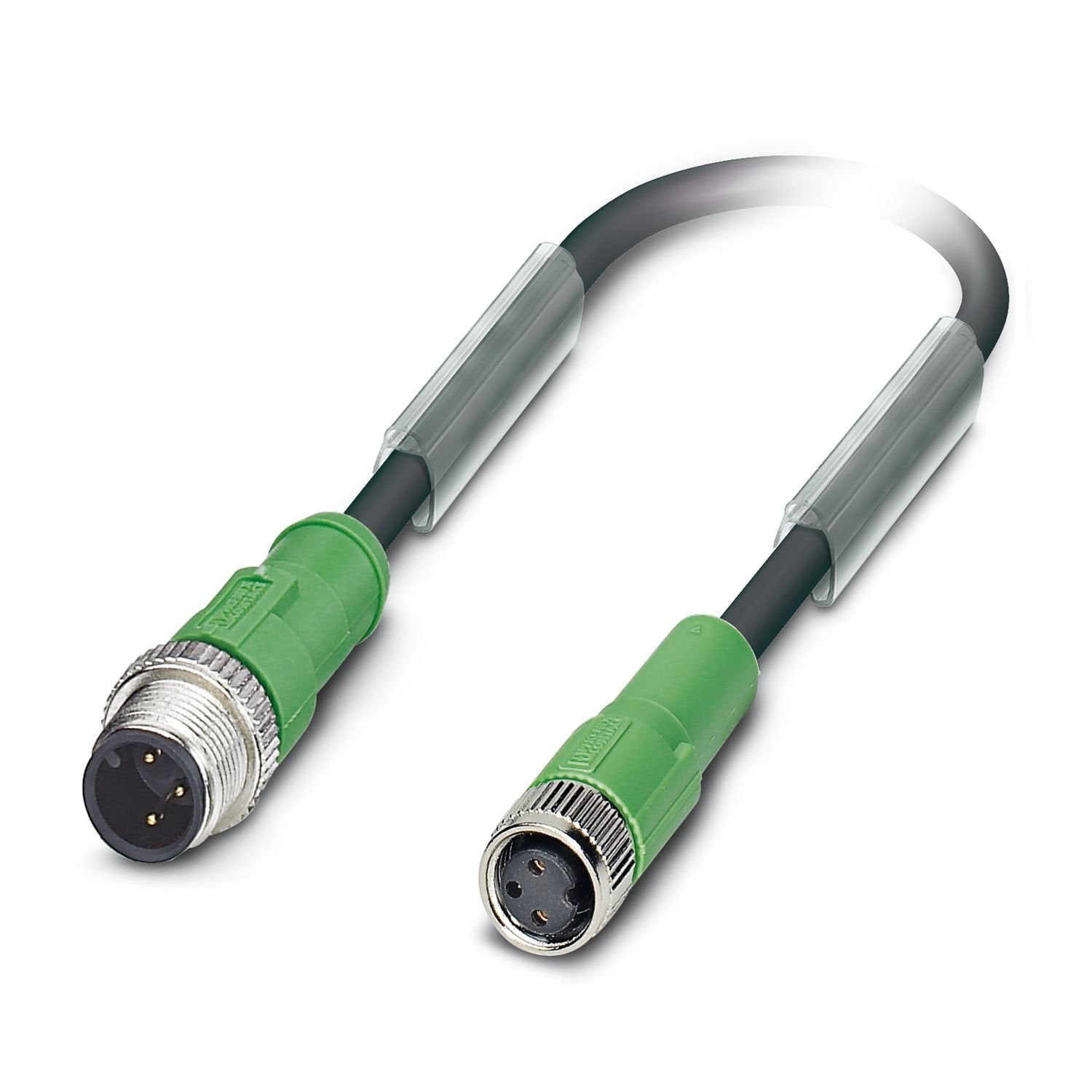 Sensor/actuator cable, 3-position, PUR halogen-free, black-gray RAL 7021, Plug straight M12, coding: A, on Socket straight M8, coding: A, cable length: 1.5 m