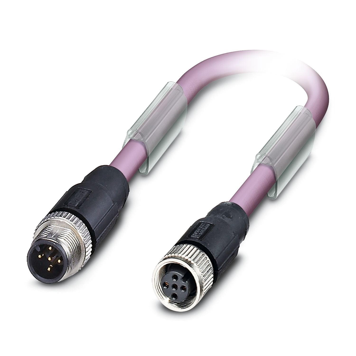 Bus system cable, CANopen®, DeviceNet™, 5-position, PUR halogen-free, red lilac RAL 4001, shielded, Plug straight M12, coding: A, on Socket straight M12, coding: A, cable length: 5 m