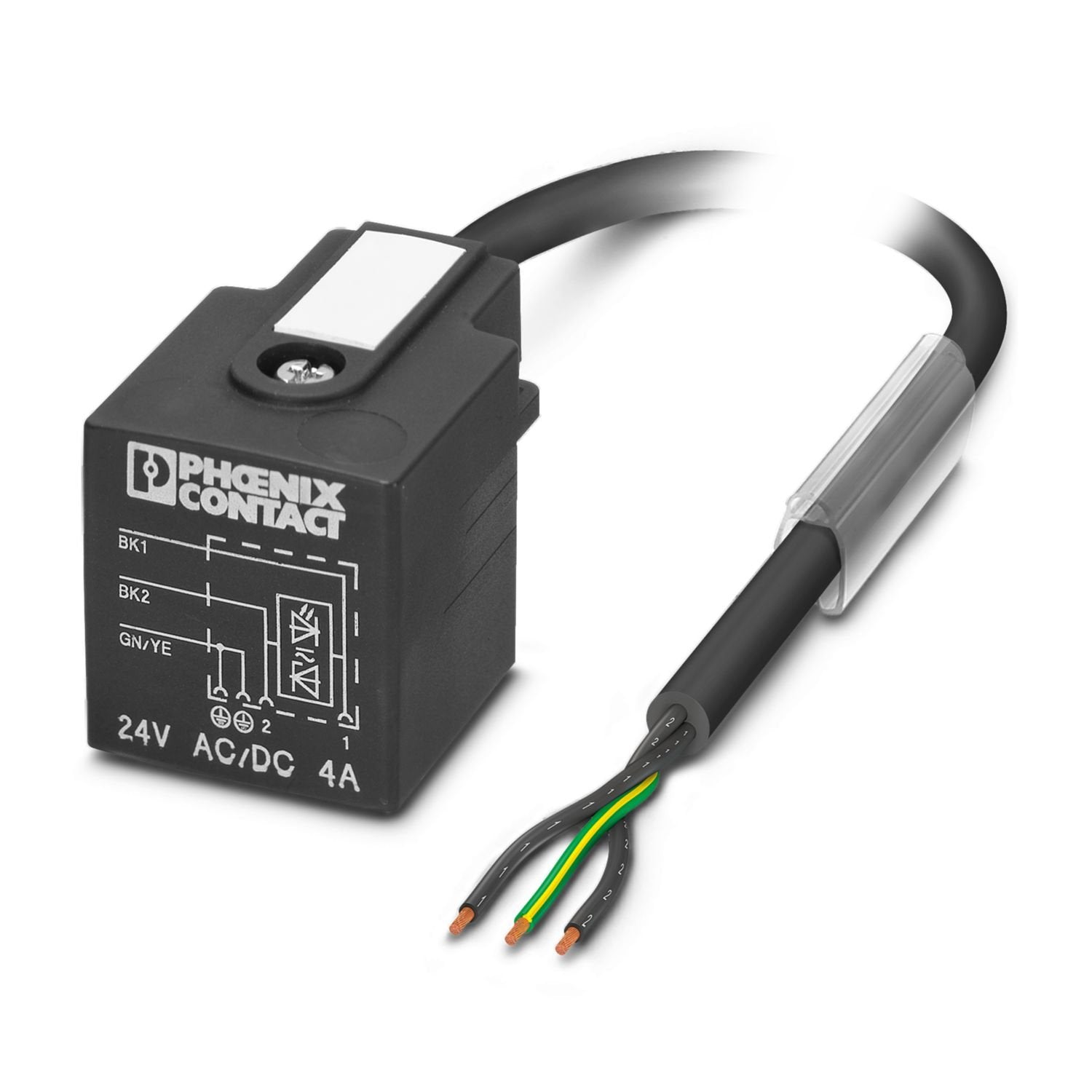 Sensor/actuator cable, 3-position, PUR halogen-free, black-gray RAL 7021, free cable end, on Valve connector A, with 1 LED, Wiring: Z diode, cable length: 5 m