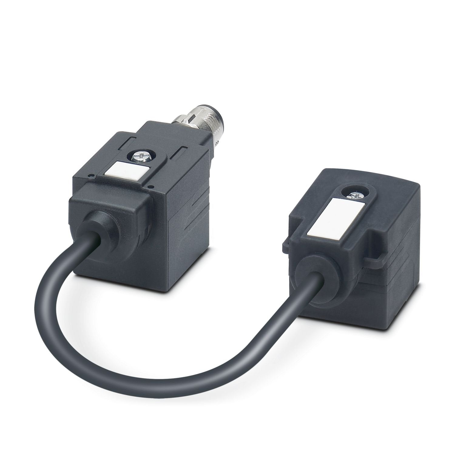 Double valve connector adapter, Universal, 4-position, PUR/PVC, black RAL 9005, Plug angled M12 SPEEDCON, coding: A, on Valve connector A, with 1 LED, Wiring: Z diode and Valve connector A, with 1 LED, Wiring: Z diode, valve connector spacing: 0.2 m