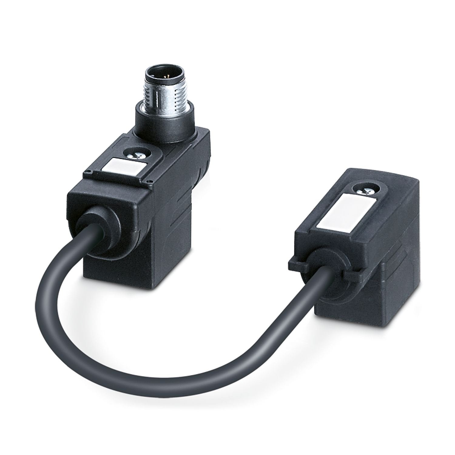 Double valve connector adapter, Universal, 4-position, PUR/PVC, black RAL 9005, Plug straight M12 SPEEDCON, coding: A, on Valve connector BI (11 mm), with 1 LED, Wiring: Z diode and Valve connector BI (11 mm), with 1 LED, Wiring: Z diode, valve connector spacing: 0.2 m