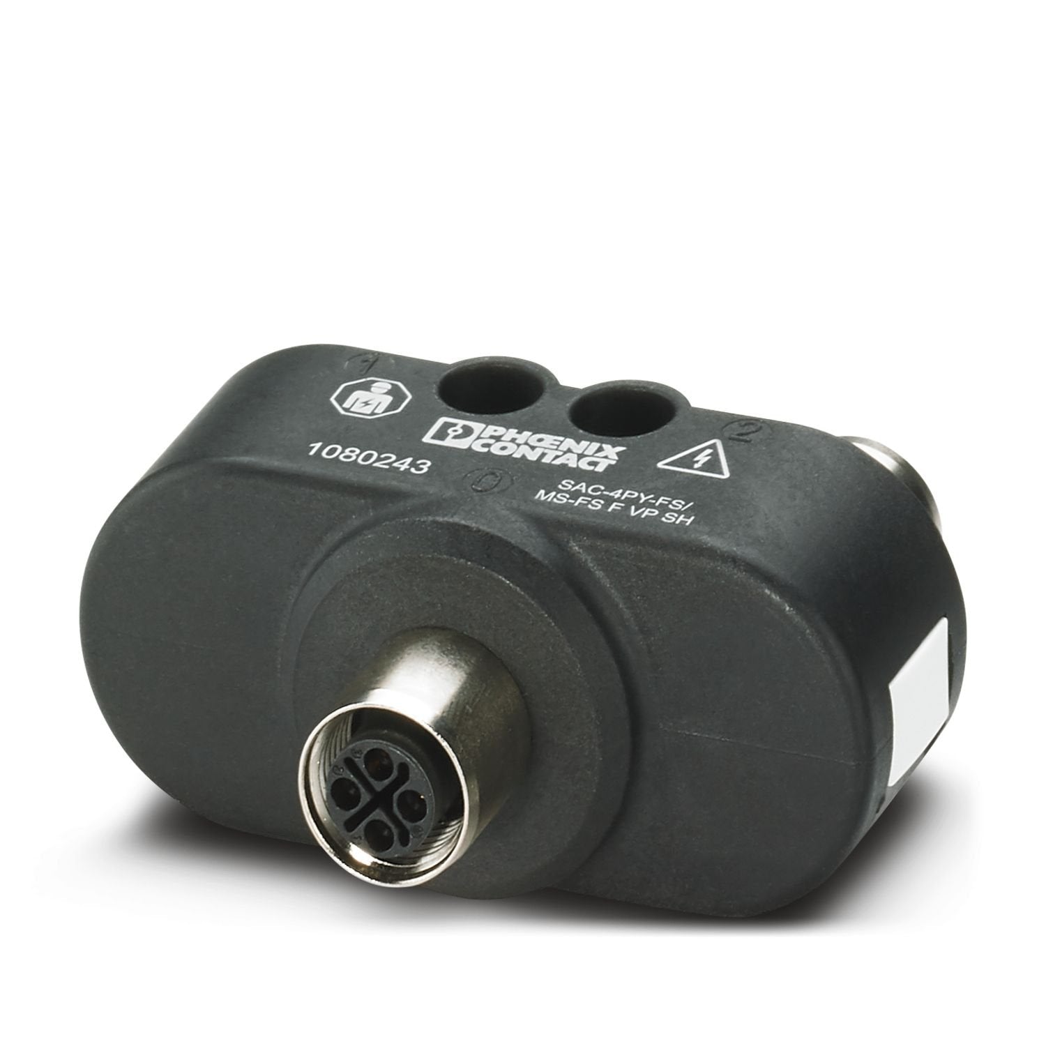 Y distributor, 4-position, shielded, Plug straight M12, coding: S, on Socket straight M12, coding: S and Socket straight M12, coding: S, for alternating current up to 16 A/630 V, Parallel distributor