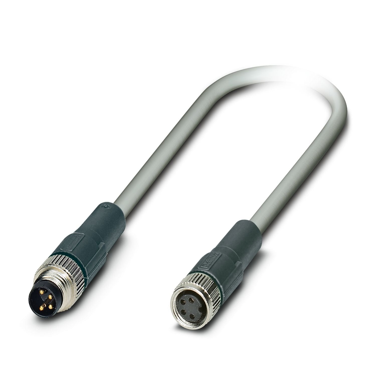Sensor/actuator cable, 4-position, PVC, gray, shielded, Plug straight M8, coding: A, on Socket straight M8, coding: A, cable length: 3 m, Foil shielding plus drain wire