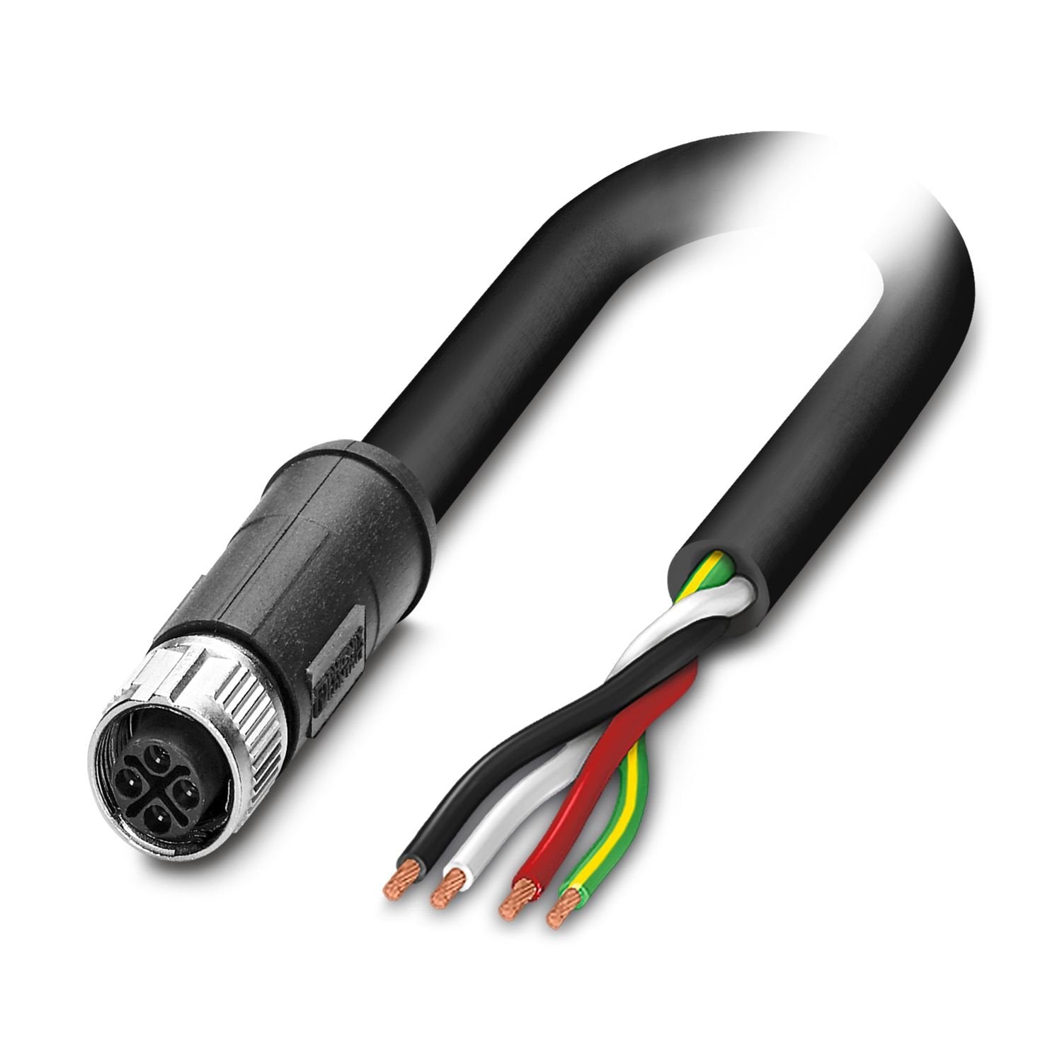 Power cable, 4-position, PVC, black, free cable end, on Socket straight M12, coding: S, cable length: 5 m