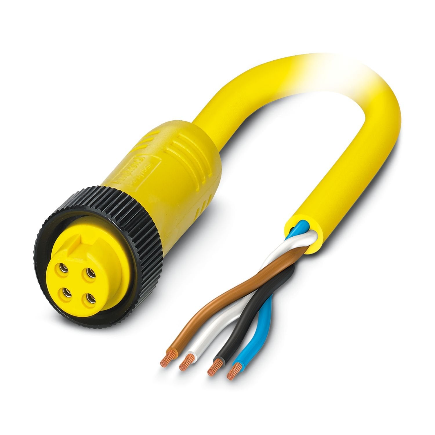 Power cable, 4-position, PVC, yellow, free cable end, on Socket straight 7/8"-16UNF, coding: A, cable length: 10 m