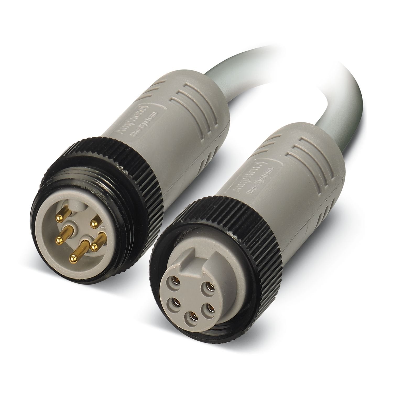 Bus system cable, DeviceNet™, 5-position, PVC, gray, shielded, Plug straight 7/8"-16UNF, coding: A, on Socket straight 7/8"-16UNF, coding: A, cable length: 15 m