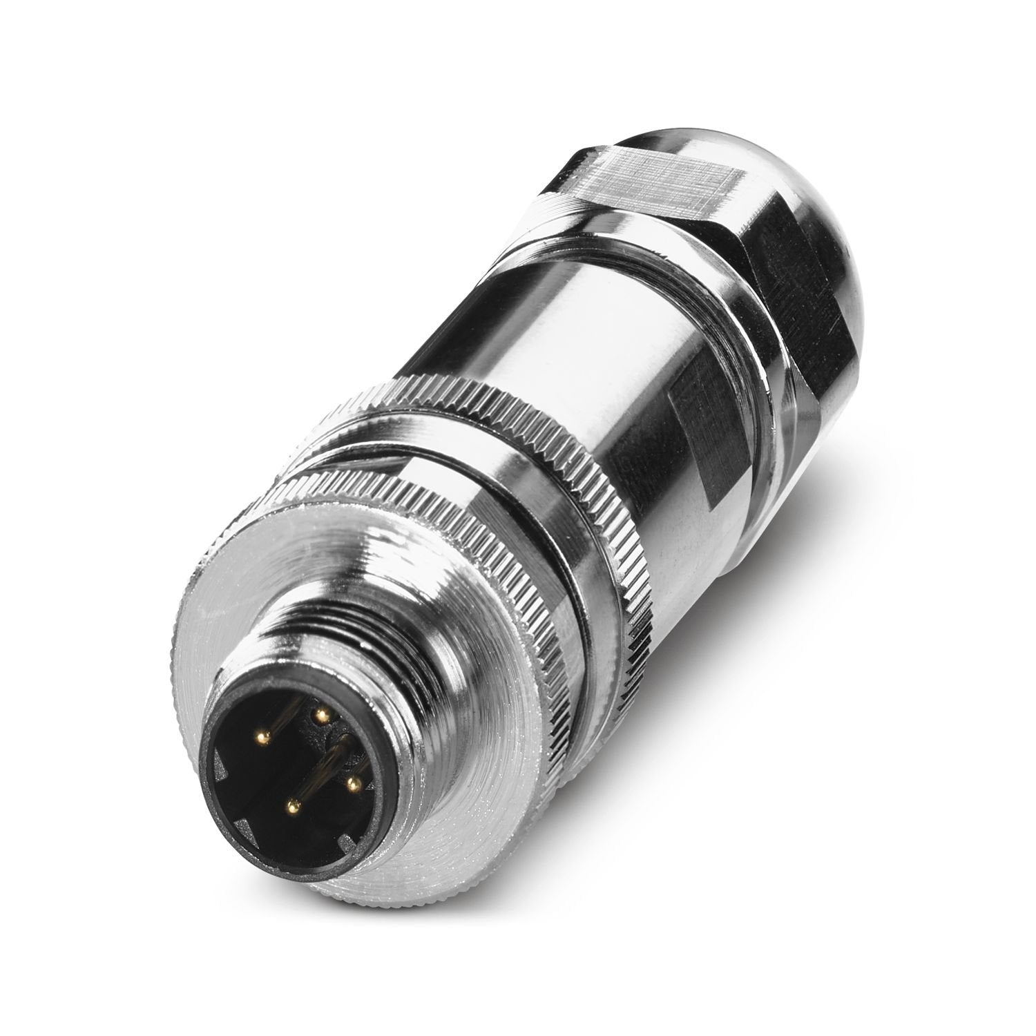Data connector, Ethernet CAT5 (100 Mbps), 4-position, shielded, Plug straight M12, coding: D, Screw connection, knurl material: Brass, nickel-plated, cable gland Pg9, external cable diameter 6 mm ... 8 mm