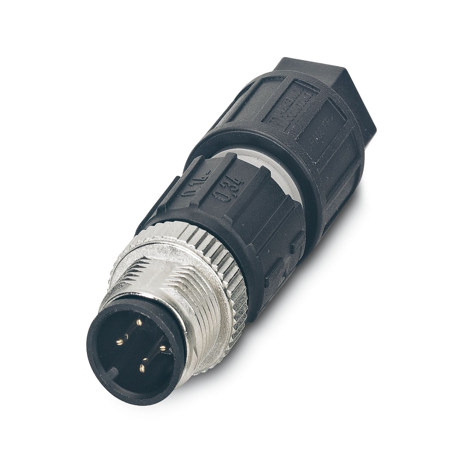 Connector, Universal, 4-position, Plug straight M12, coding: A, Insulation displacement connection, knurl material: Zinc die-cast, nickel-plated, external cable diameter 3.5 mm ... 6 mm