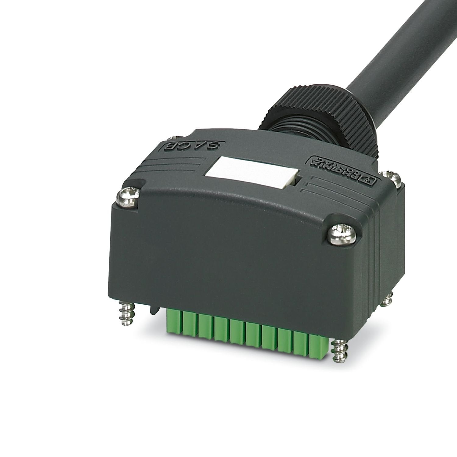 Connector hood, application: Sensor/actuator box, connection method: M12 socket Plastic, number of slots: 8, slot assignment: Double, status display: no, Universal; master cable connection: Pluggable screw connection 180°, PUR/PVC, cable length: 50 m, shielding: no