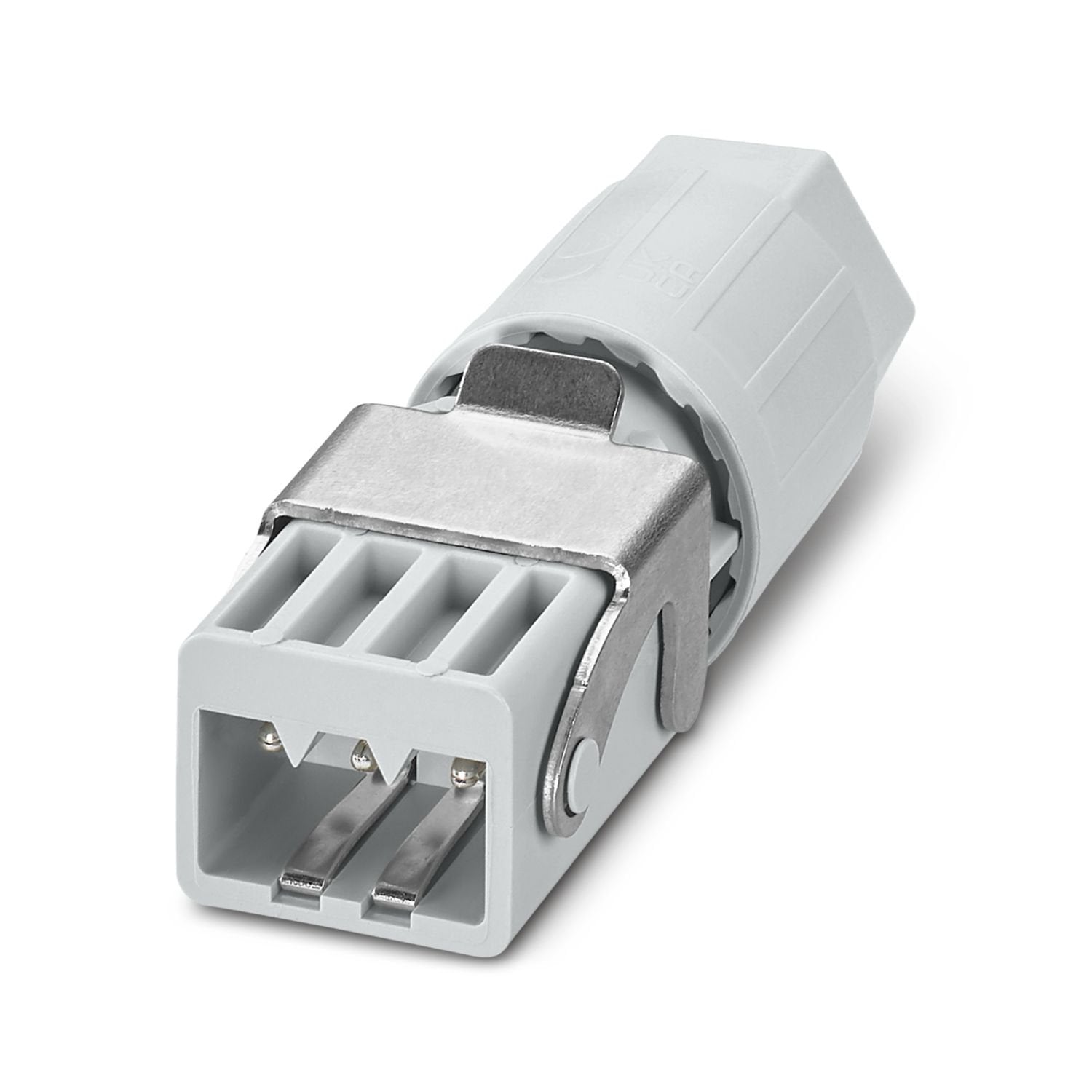 Connector, connection method: IDC connection, number of positions: 3+PE, 0.5 mm 2 ... 1.5 mm 2 , 400 V, 16 A AC/DC, gray, with one QUICKON nut, external cable diameter: 7 mm ... 13 mm, Connectors for the motor connection of Venetian blinds, blinds, roller shutters, and awnings