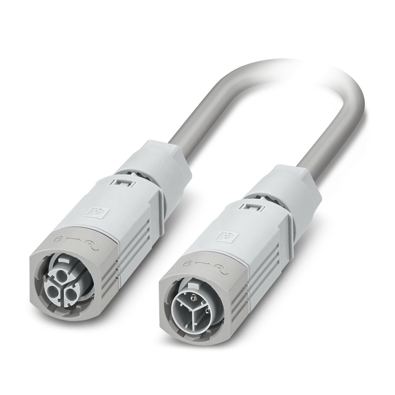 Connecting cable/ Push-lock connection, number of positions: 2+PE, Socket/pin, 450 V, 16 A, PA, light gray, coding: P, 2.5 mm 2 , cable length: 3 m, Male straight, on Socket straight