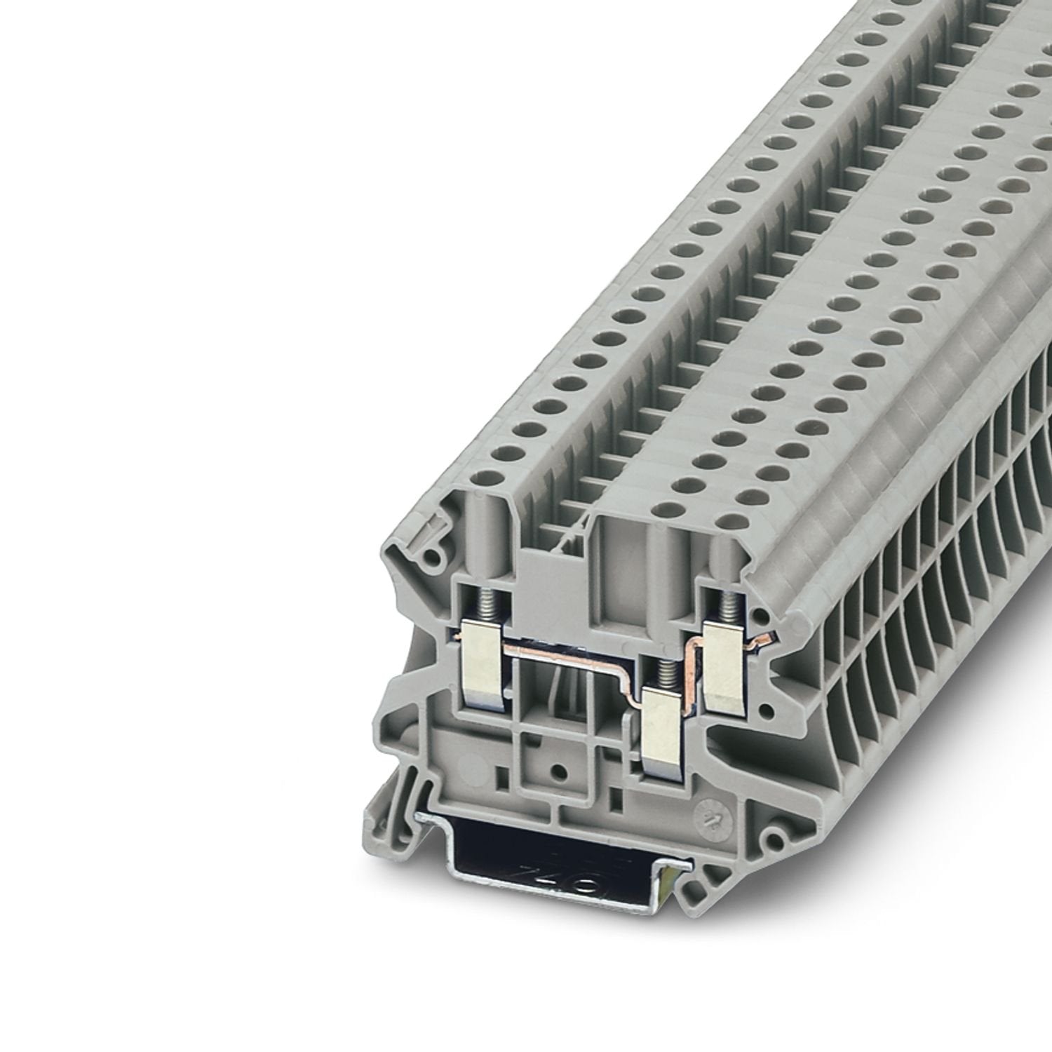Feed-through terminal block, nom. voltage: 500 V, nominal current: 32 A, number of connections: 3, connection method: Screw connection, Rated cross section: 4 mm 2 , cross section: 0.14 mm 2 - 6 mm 2 , mounting type: NS 35/7,5, NS 35/15, color: gray