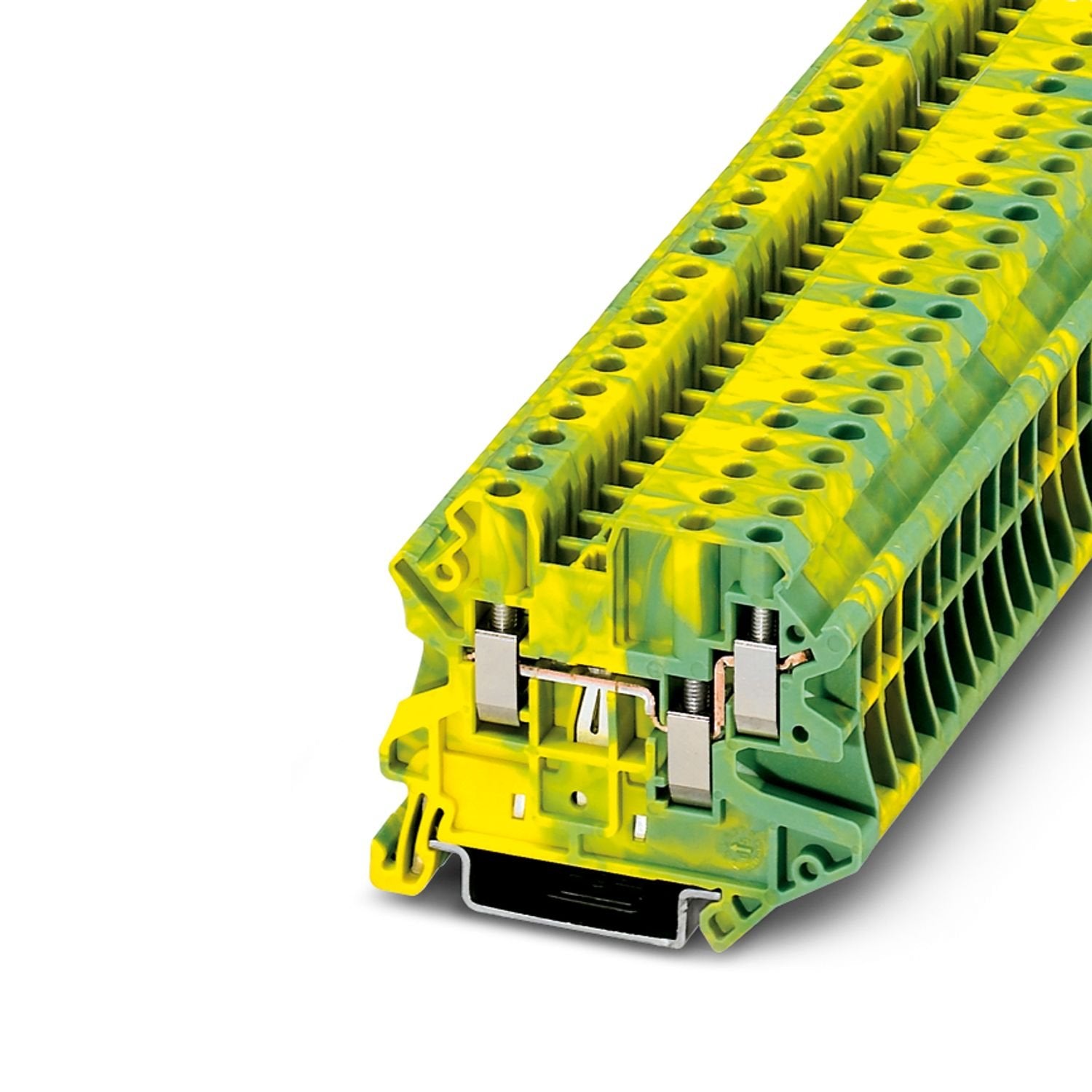 Protective conductor terminal block, number of connections: 3, connection method: Screw connection, 1 level, cross section: 0.14 mm 2 - 6 mm 2 , mounting type: NS 35/7,5, NS 35/15, color: green-yellow