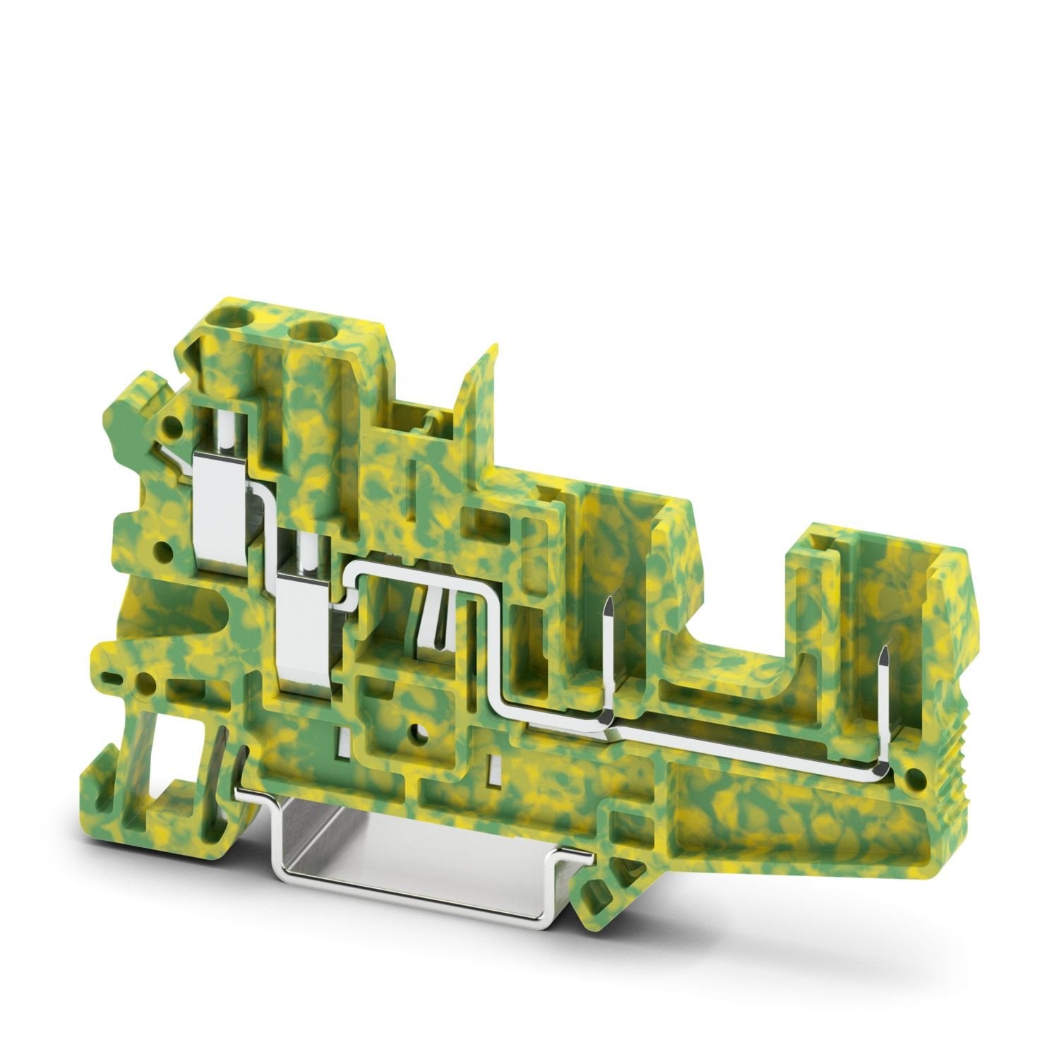 Protective conductor terminal block, The max. load current must not be exceeded by the total current of all connected conductors. Current and voltage are determined by the plug used., number of connections: 4, connection method: Screw/plug-in connection, cross section: 0.14 mm 2 - 6 mm 2 , mounting type: NS 35/7,5, NS 35/15, color: green-yellow