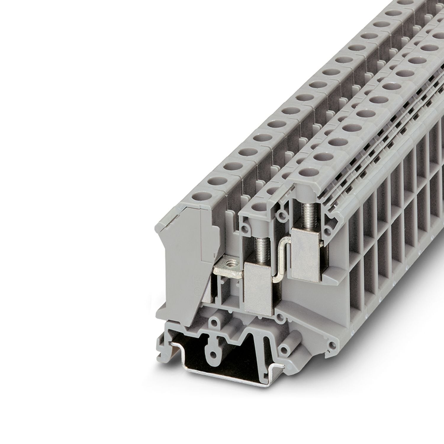 Feed-through terminal block, nom. voltage: 800 V, nominal current: 57 A, connection method: Screw connection, 1 level, Rated cross section: 10 mm 2 , cross section: 0.5 mm 2 - 16 mm 2 , mounting type: NS 35/7,5, NS 35/15, NS 32, color: gray
