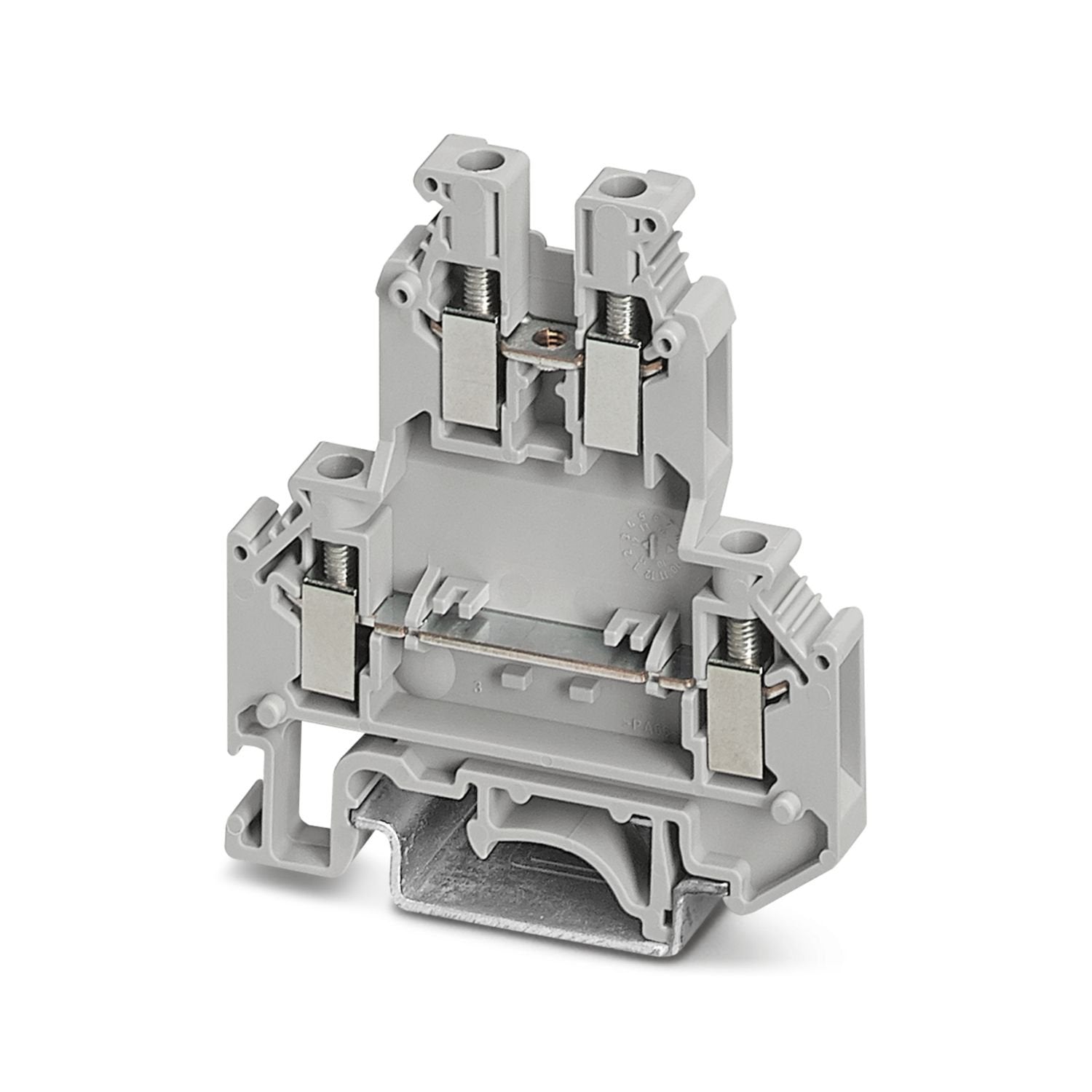 Double-level terminal block, nom. voltage: 500 V, nominal current: 32 A, connection method: Screw connection, 1st and 2nd level, Rated cross section: 4 mm 2 , cross section: 0.2 mm 2 - 4 mm 2 , mounting type: NS 35/7,5, NS 35/15, NS 32, color: gray