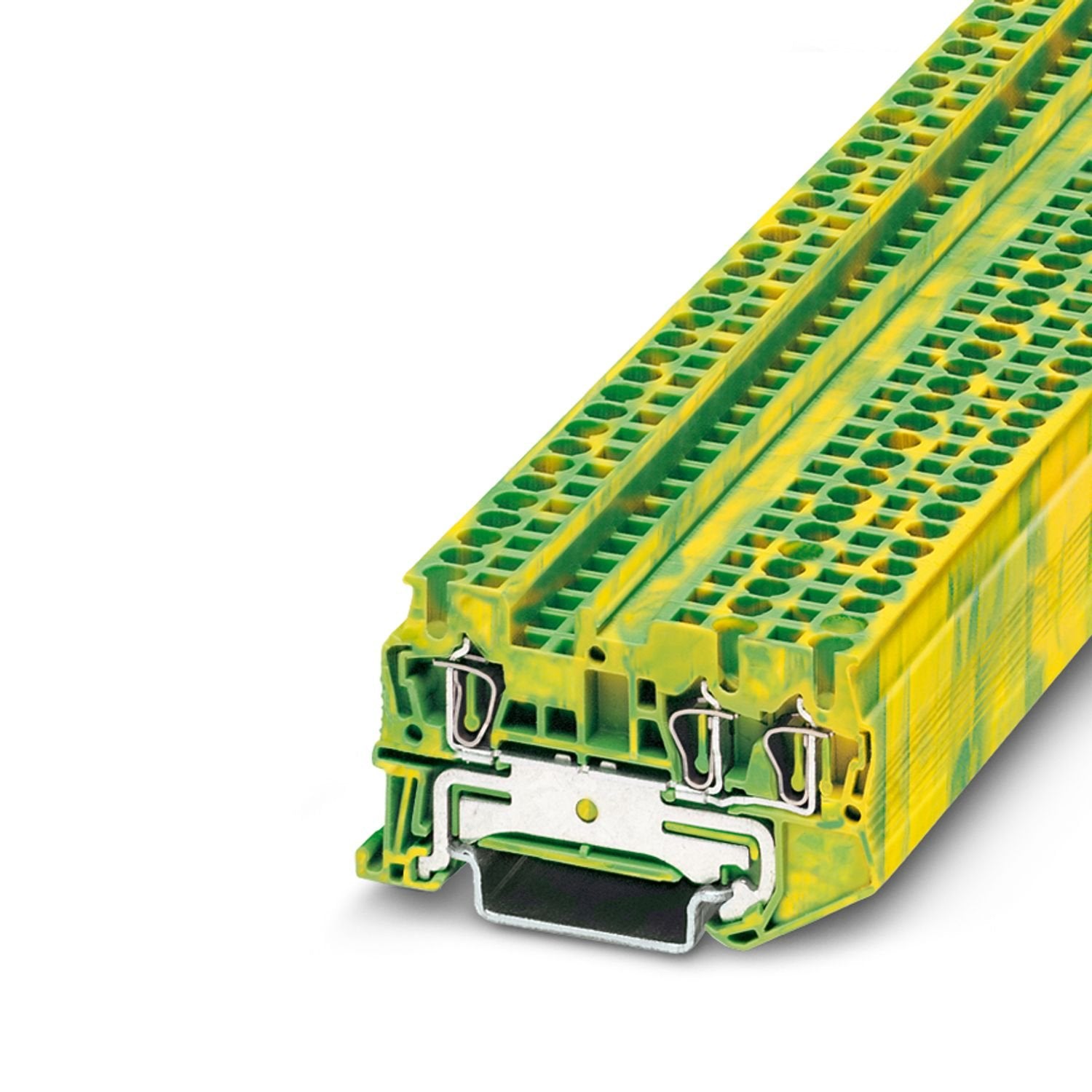 Protective conductor terminal block, number of connections: 3, connection method: Spring-cage connection, Rated cross section: 2.5 mm 2 , cross section: 0.08 mm 2 - 4 mm 2 , mounting type: NS 35/7,5, NS 35/15, color: green-yellow