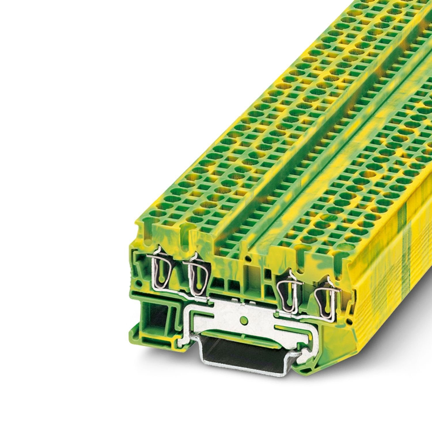 Protective conductor terminal block, number of connections: 4, connection method: Spring-cage connection, Rated cross section: 2.5 mm 2 , cross section: 0.08 mm 2 - 4 mm 2 , mounting type: NS 35/7,5, NS 35/15, color: green-yellow