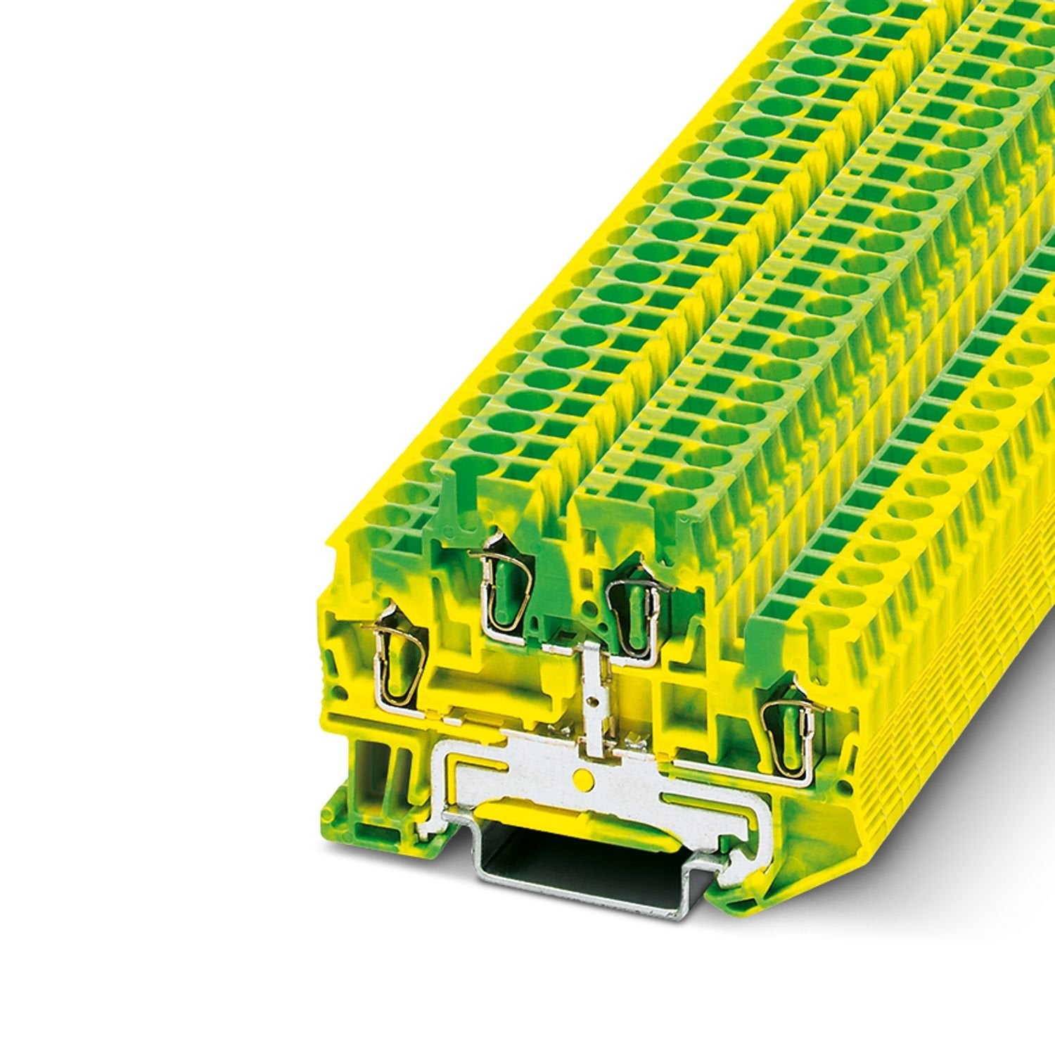 Protective conductor double-level terminal block, number of connections: 4, connection method: Spring-cage connection, Rated cross section: 2.5 mm 2 , cross section: 0.08 mm 2 - 4 mm 2 , mounting type: NS 35/7,5, NS 35/15, color: green-yellow