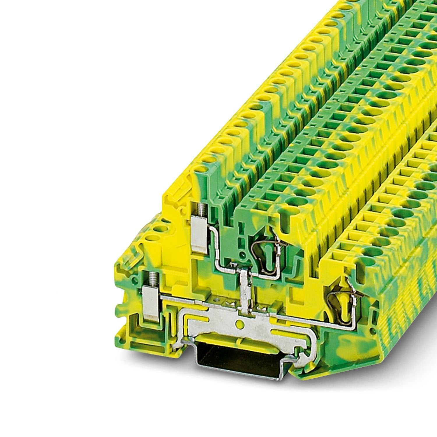 Double-level spring-cage terminal block, connection method: Spring-cage connection, cross section: 0.08 mm 2 - 6 mm 2 , connection method: Screw connection, cross section: 0.14 mm 2 - 6 mm 2 , mounting: NS 35/7,5, NS 35/15, color: green-yellow