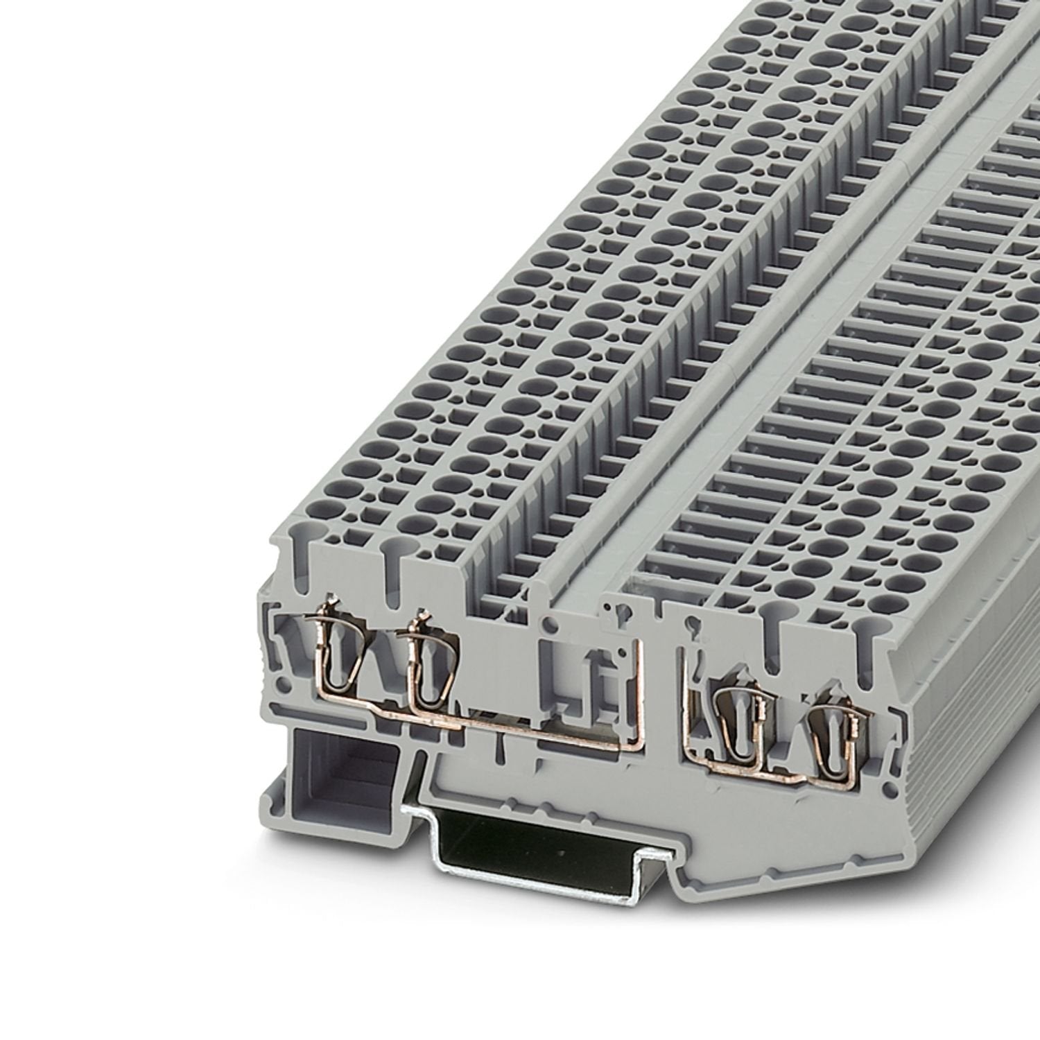 Disconnect terminal block, The max. load current must not be exceeded by the total current of all connected conductors. Current and voltage are determined by the plug used., nom. voltage: 400 V, Thermal continuous current I th : 20 A, connection method: Spring-cage connection, Rated cross section: 2.5 mm 2 , cross section: 0.08 mm 2 - 4 mm 2 , mounting: NS 35/7,5, NS 35/15, color: gray