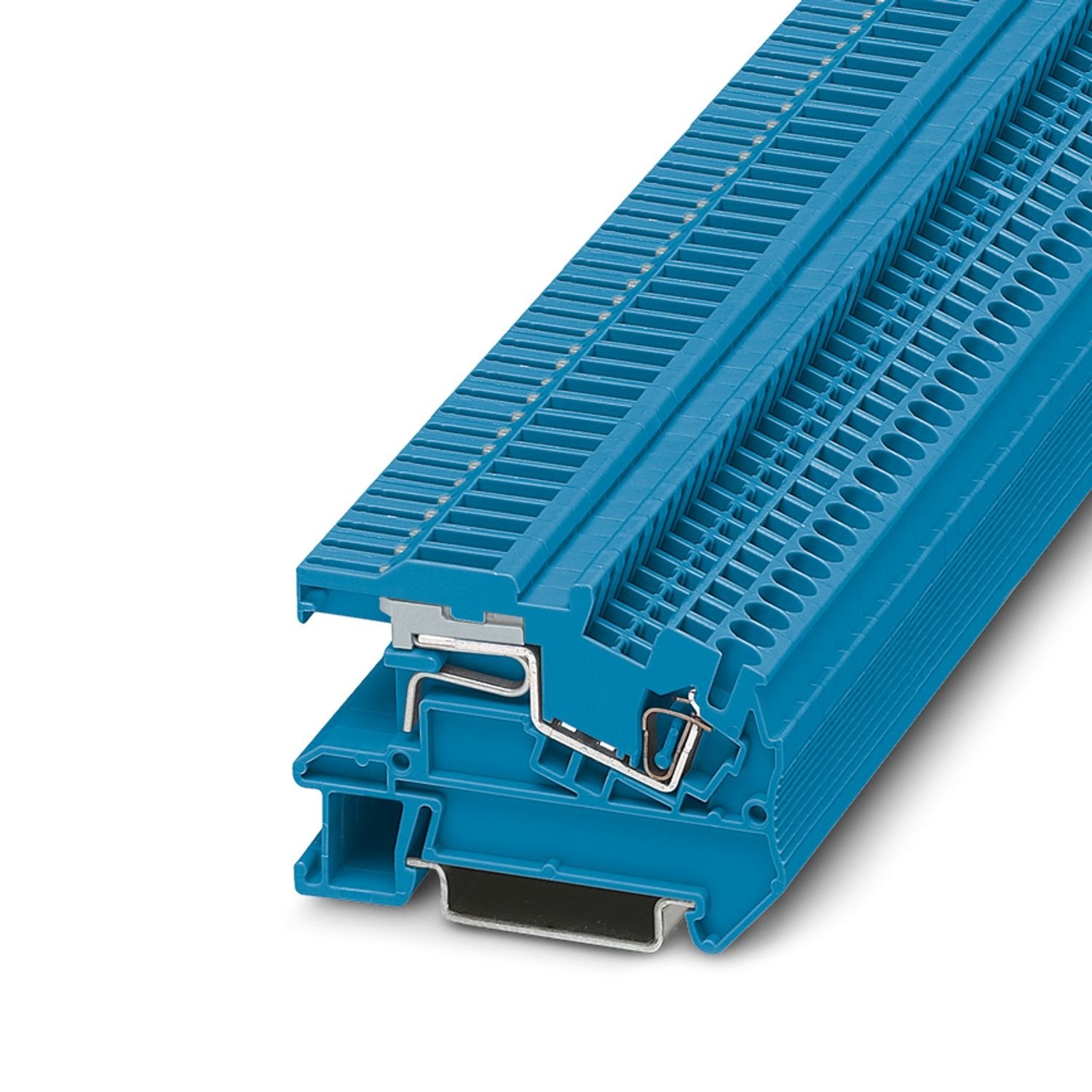 N disconnect terminal block, Assembly instructions: For secure fastening of the neutral busbar, supports must be set at the beginning and end of each terminal strip as well as every 20 cm on longer terminal strips., nom. voltage: 250 V, nominal current: 24 A, Spring-cage connection, 1st level connection right, Rated cross section: 2.5 mm 2 , cross section: 0.08 mm 2 - 4 mm 2 , mounting type: NS 35/15, NS 35/7,5, color: blue