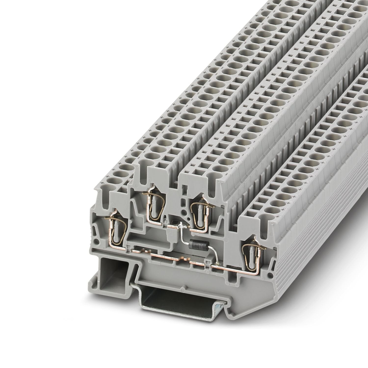 Component terminal block, with integrated diode 1N 5408K, nom. voltage: 500 V, nominal current: 1.5 A, 1st and 2nd level, connection method: Spring-cage connection, Rated cross section: 2.5 mm 2 , cross section: 0.08 mm 2 - 4 mm 2 , mounting: NS 35/7,5, NS 35/15, color: gray