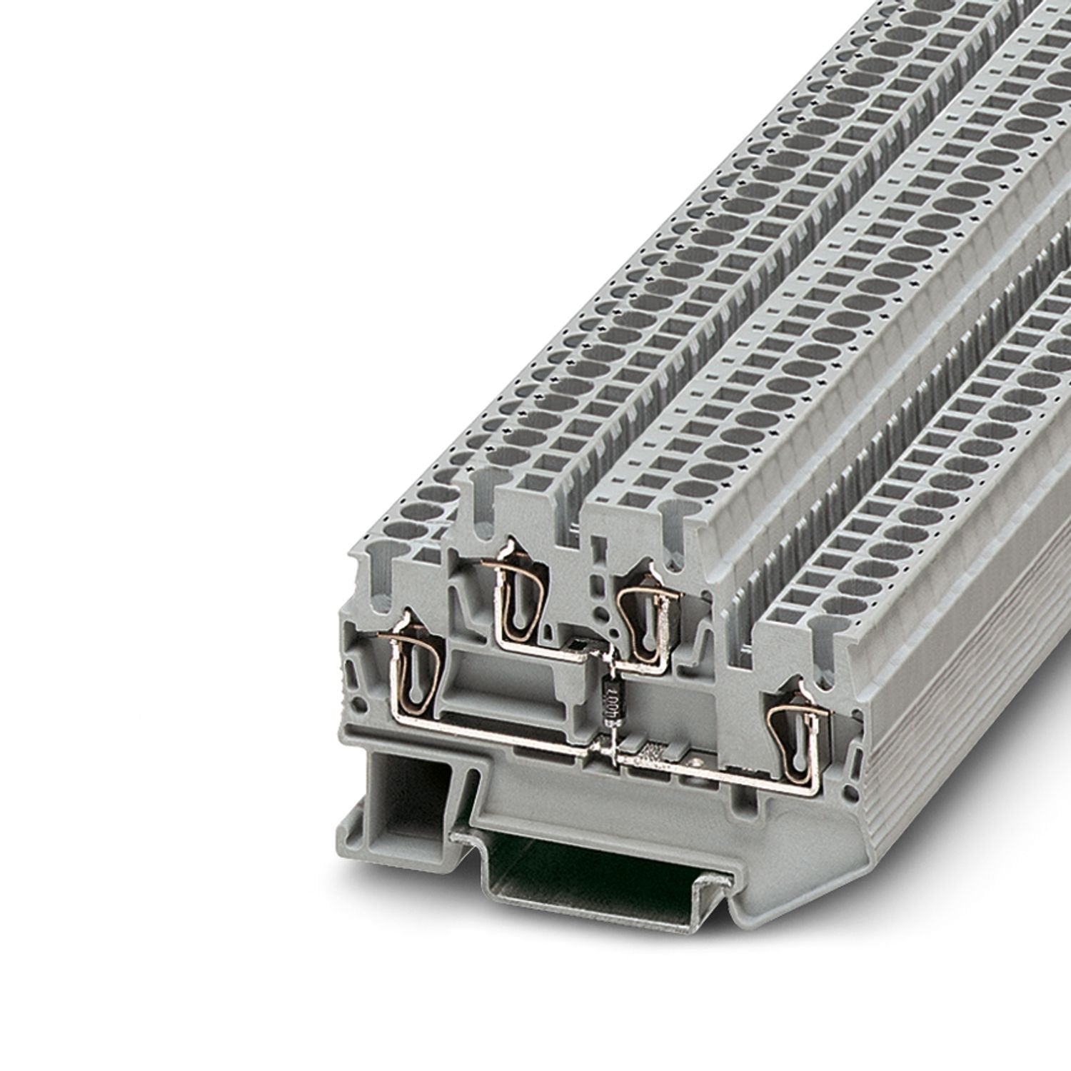 Double-level spring-cage terminal block, nom. voltage: 500 V, nominal current: 22 A, connection method: Spring-cage connection, 1st and 2nd level, Rated cross section: 2.5 mm 2 , cross section: 0.08 mm 2 - 4 mm 2 , mounting type: NS 35/7,5, NS 35/15, color: gray