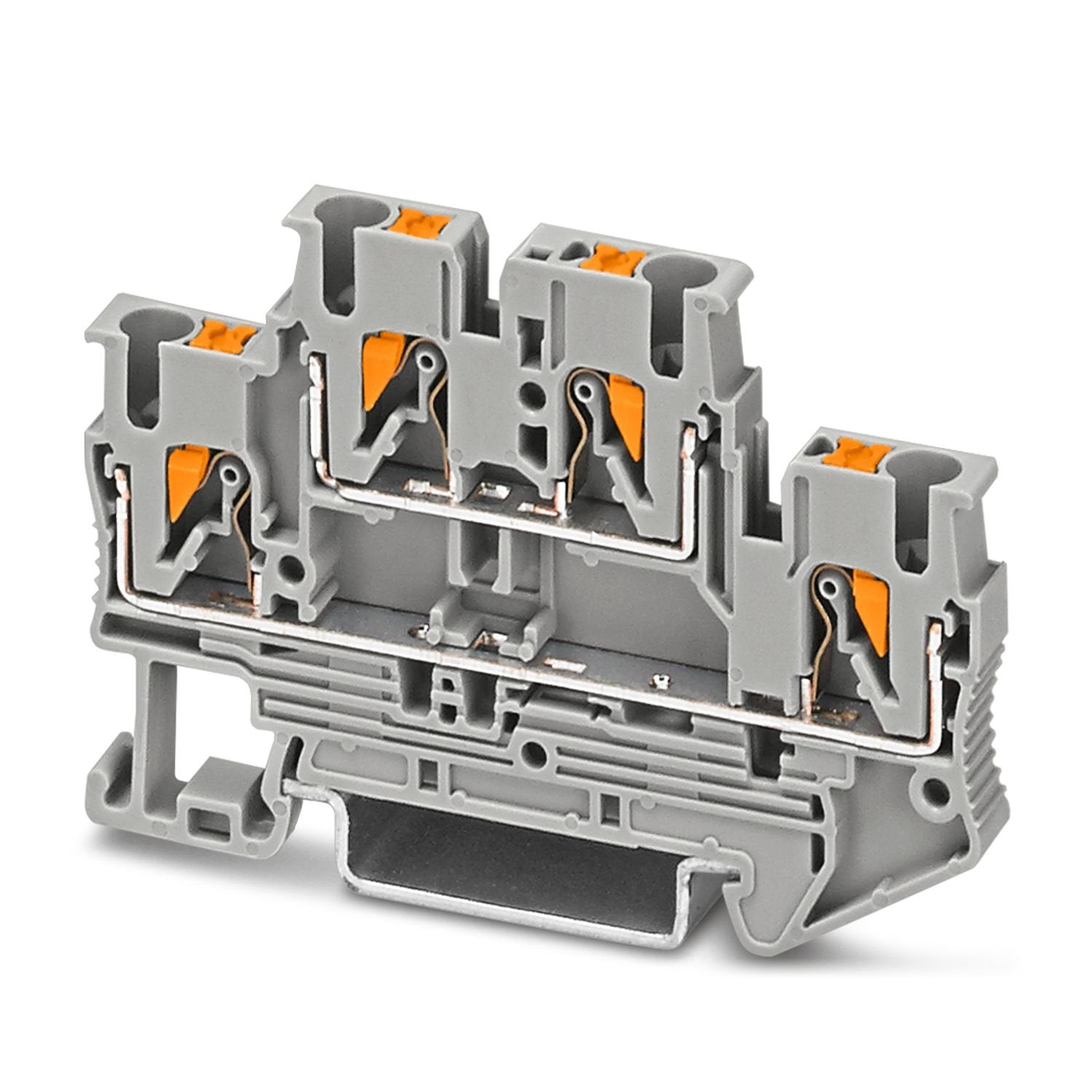 Double-level terminal block, nom. voltage: 500 V, nominal current: 22 A, connection method: Push-in connection, 1st and 2nd level, Rated cross section: 2.5 mm 2 , cross section: 0.14 mm 2 - 4 mm 2 , mounting type: NS 35/7,5, NS 35/15, color: gray