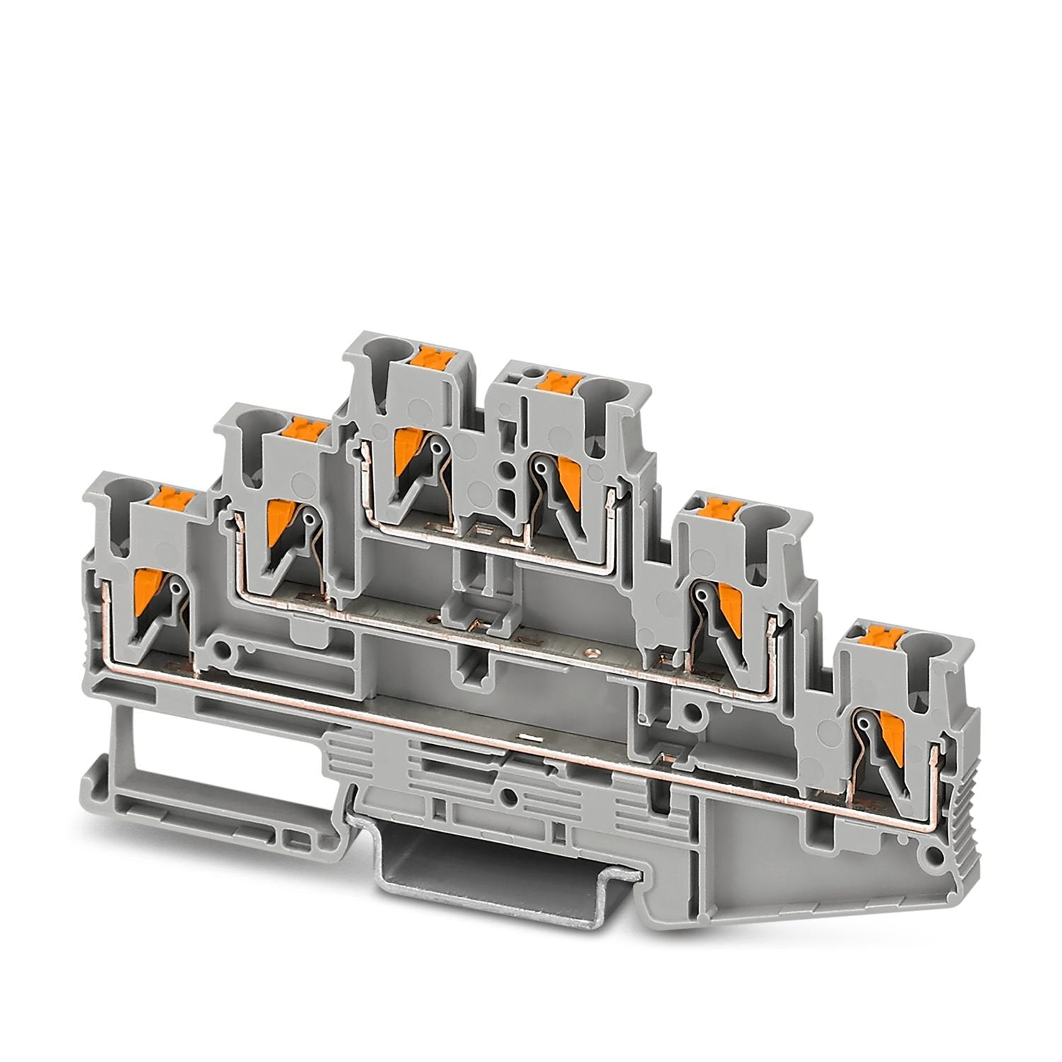 Multi-level terminal block, nom. voltage: 500 V, nominal current: 20 A, connection method: Push-in connection, 1st, 2nd and 3rd level, Rated cross section: 2.5 mm 2 , cross section: 0.14 mm 2 - 4 mm 2 , mounting type: NS 35/7,5, NS 35/15, color: gray