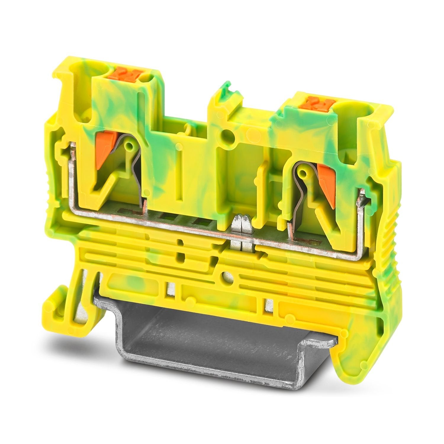 Protective conductor terminal block, number of connections: 2, connection method: Push-in connection, cross section: 0.14 mm 2 - 4 mm 2 , mounting type: NS 35/7,5, NS 35/15, color: green-yellow