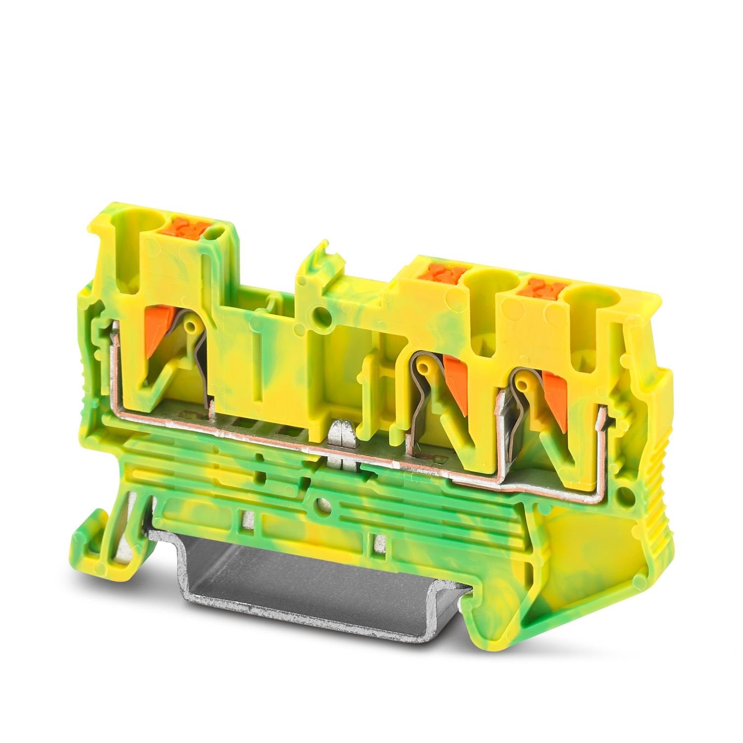 Protective conductor terminal block, number of connections: 3, connection method: Push-in connection, Rated cross section: 2.5 mm 2 , cross section: 0.14 mm 2 - 4 mm 2 , mounting type: NS 35/7,5, NS 35/15, color: green-yellow