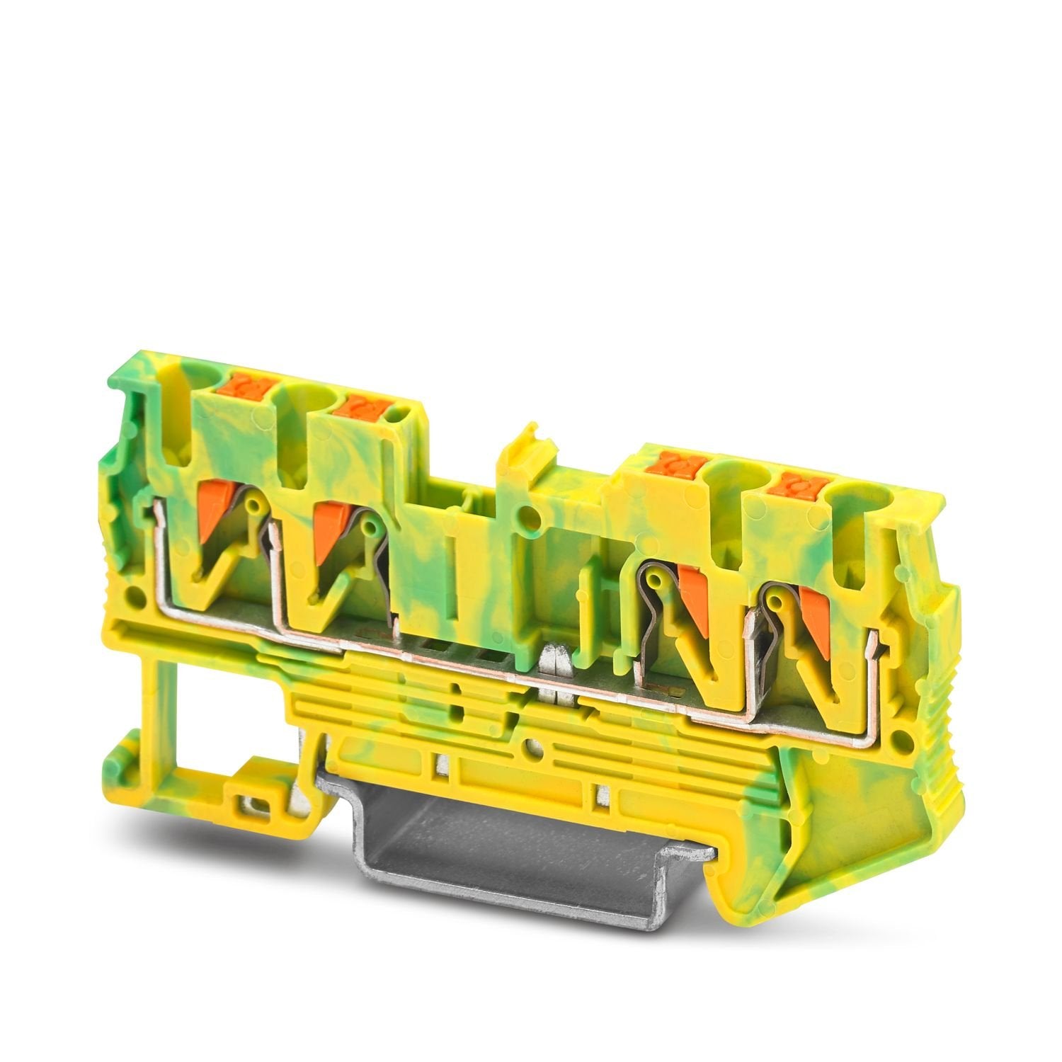 Protective conductor terminal block, number of connections: 4, connection method: Push-in connection, Rated cross section: 2.5 mm 2 , cross section: 0.14 mm 2 - 4 mm 2 , mounting type: NS 35/7,5, NS 35/15, color: green-yellow